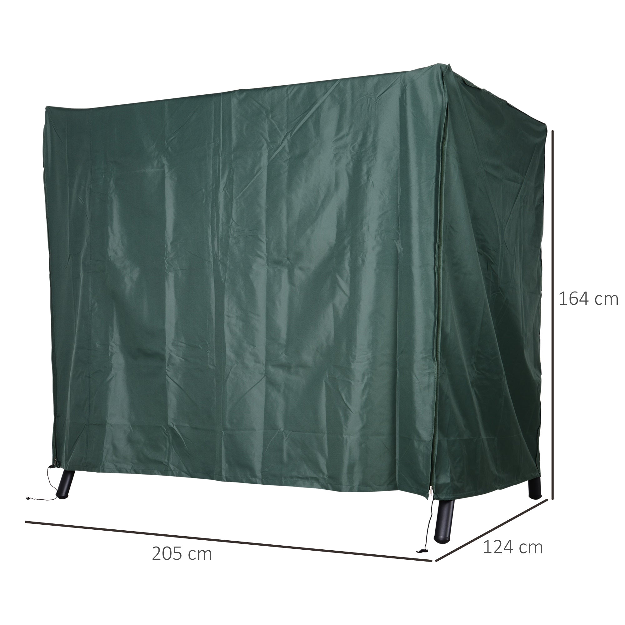 Outsunny Hollywoodschaukel Abdeckung 3 Sitzer, Wasserabweisend Winterfest Schutzhülle für Gartenschaukel, UV-Beständig Abdeckplane, Abdeckhaube, Reißfest 600D Oxford Gewebe, 205x124x164cm Dunkelgrün