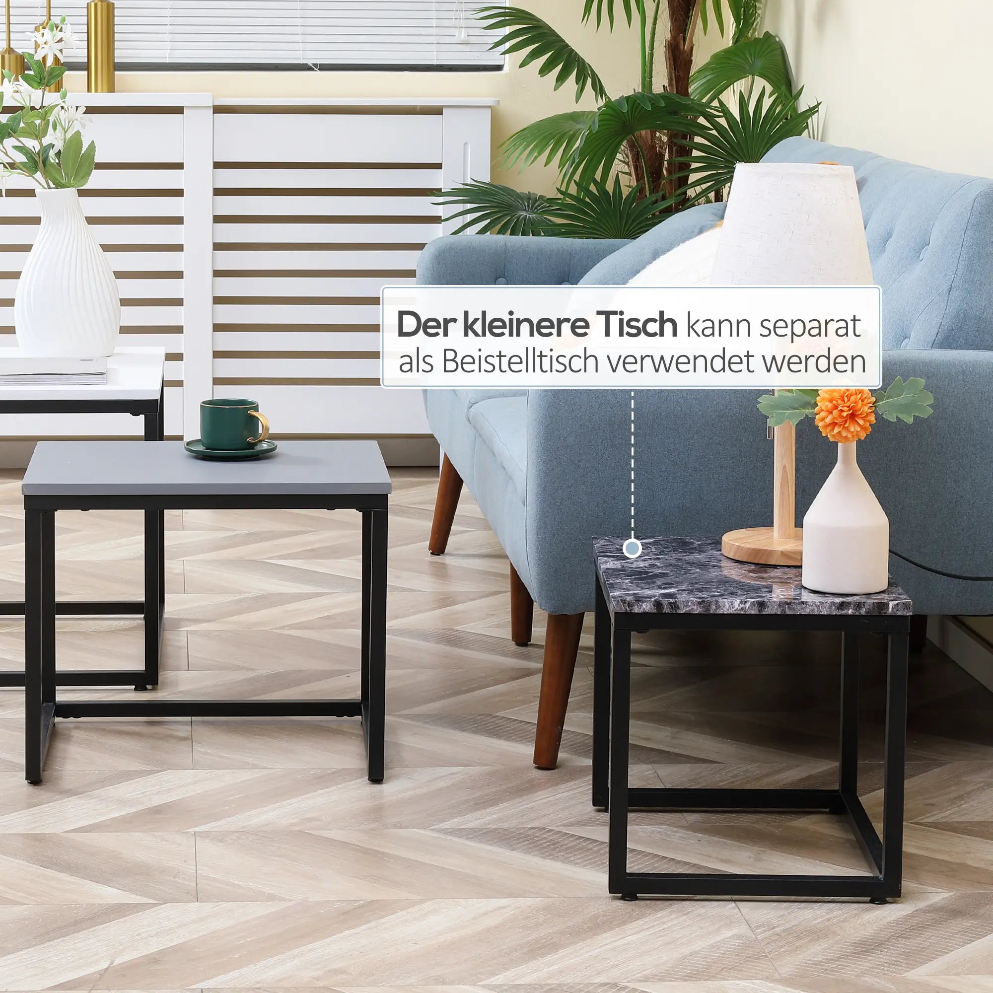 HOMCOM 3er Set Couchtisch Stapeltisch Beistelltisch Kaffeetisch Metallfuß MDF 3 Farben 55 x 40 x 45 cm/48 x 37 x 40 cm/41 x 34 x 35 cm