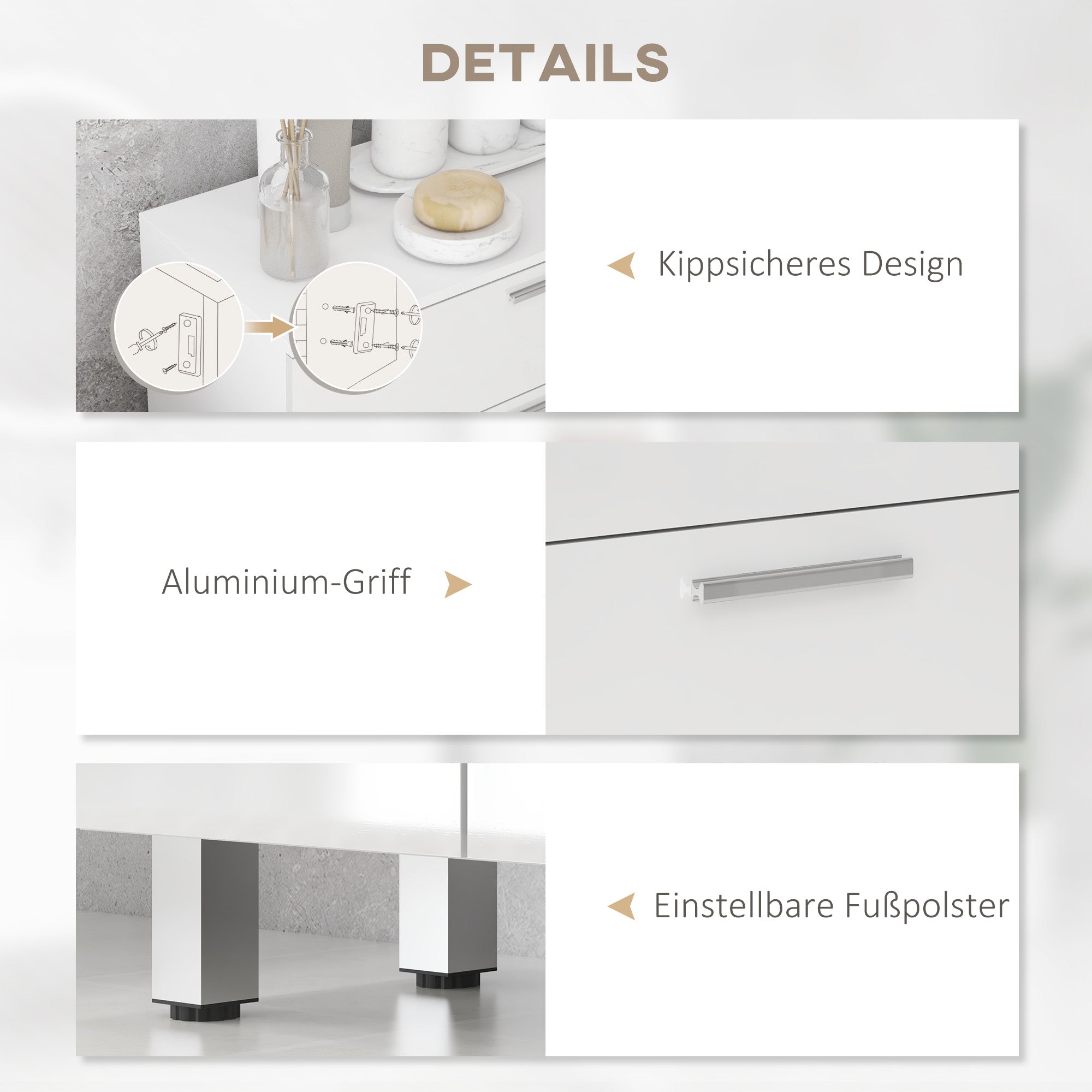 kleankin Badezimmerschrank, Badkommode, 2 Schubladen, verstellbares Regal, Holz, Weiß