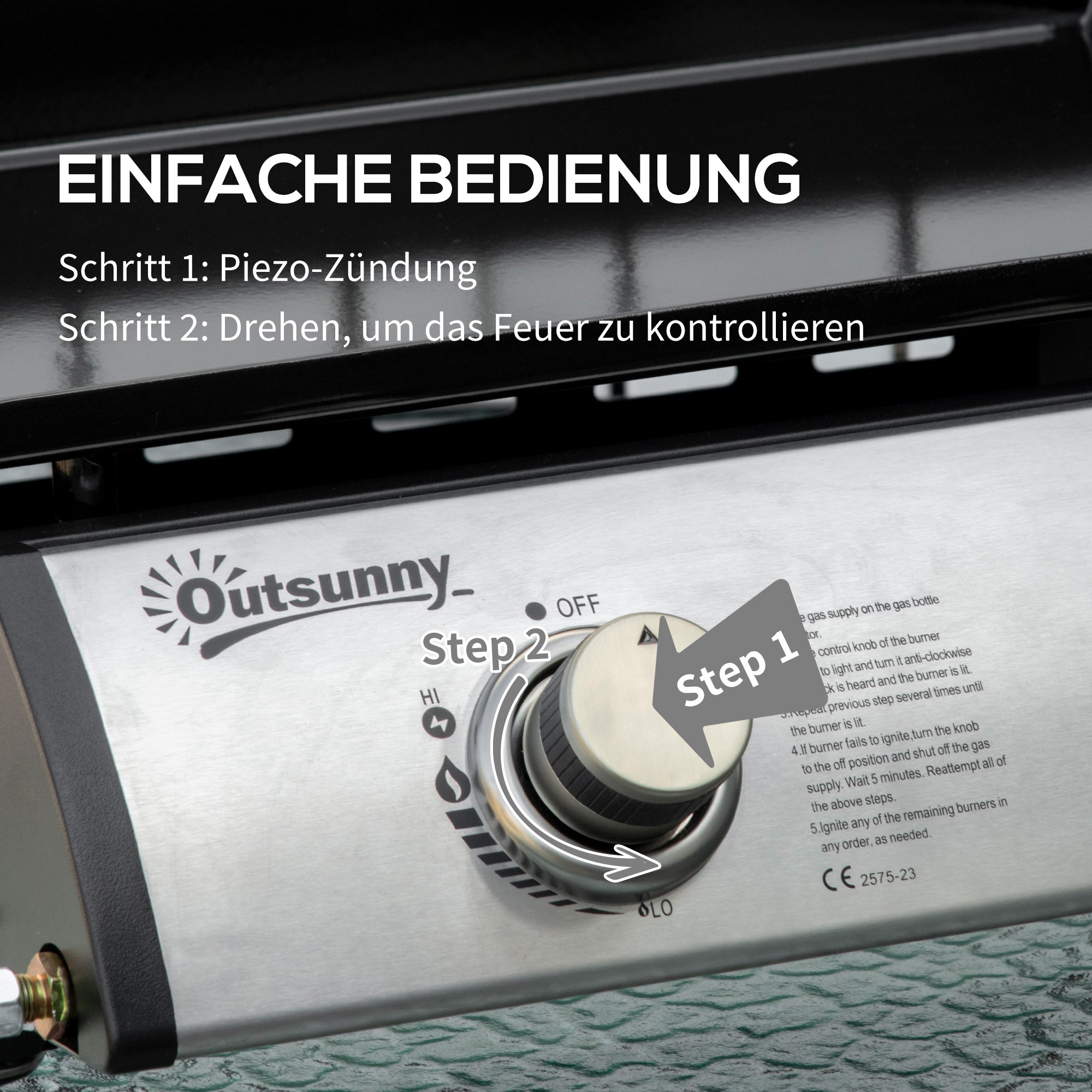 Outsunny Gasgrill mit 2 Brennern, Schlauch, Antihaft-Grillplatte, Edelstahl, Farbe: Silber, 48,5 x 46 x 21 cm