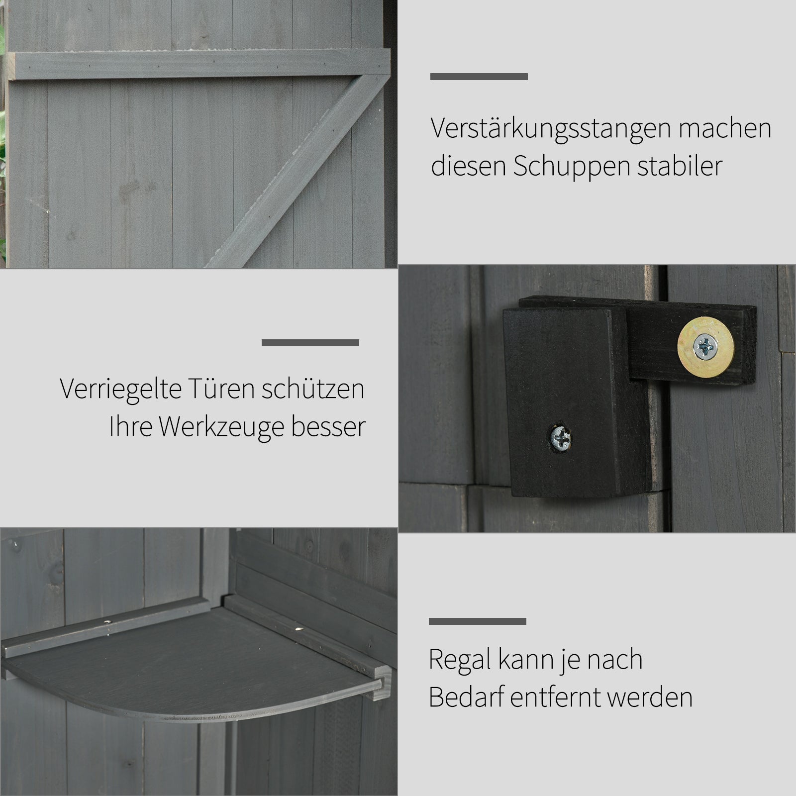 Outsunny Gartenschrank Holz, Geräteschuppen wetterfest 77x54,2x179cm, Gerätehaus mit Tür, Satteldach, Geräteschrank mit Böden, Werkzeugschrank Gartenschuppen für Garten, Terrasse, Grau+Grün