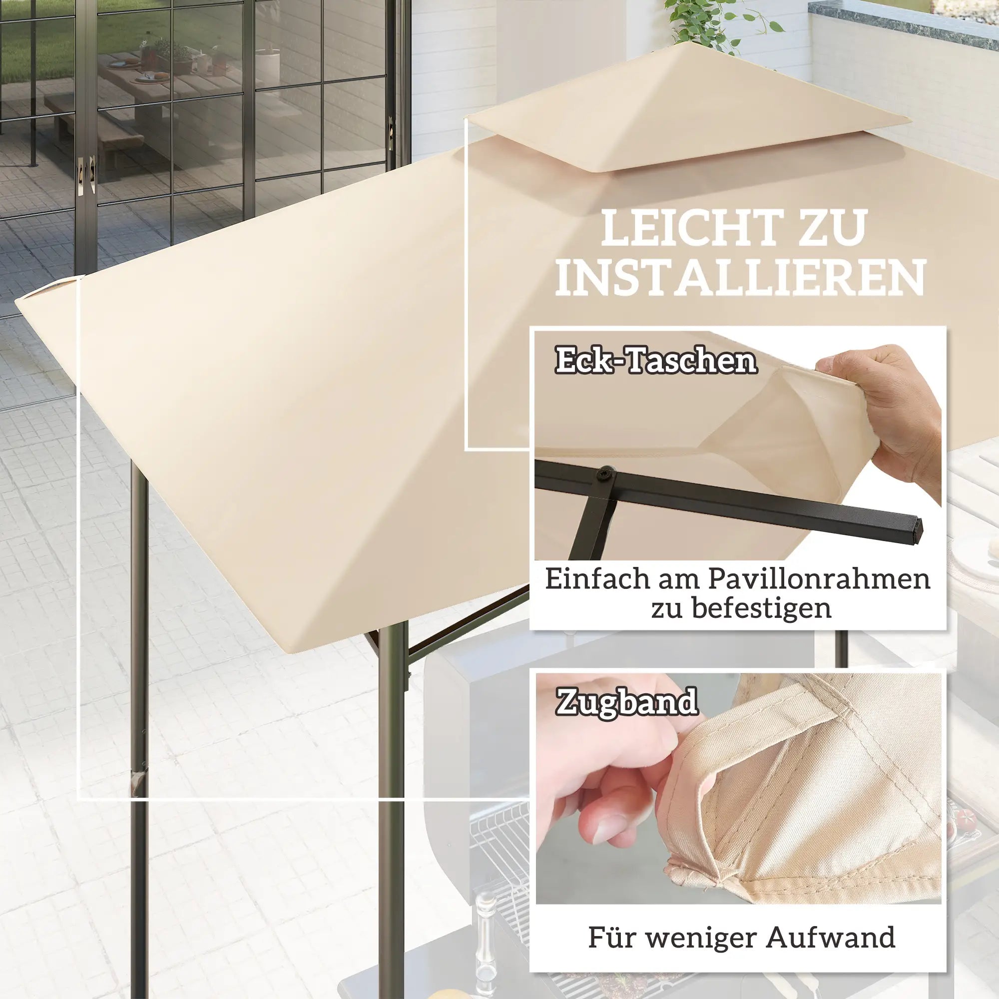 Outsunny Ersatzdach 1,5x2,4?m Beige für Grillpavillon