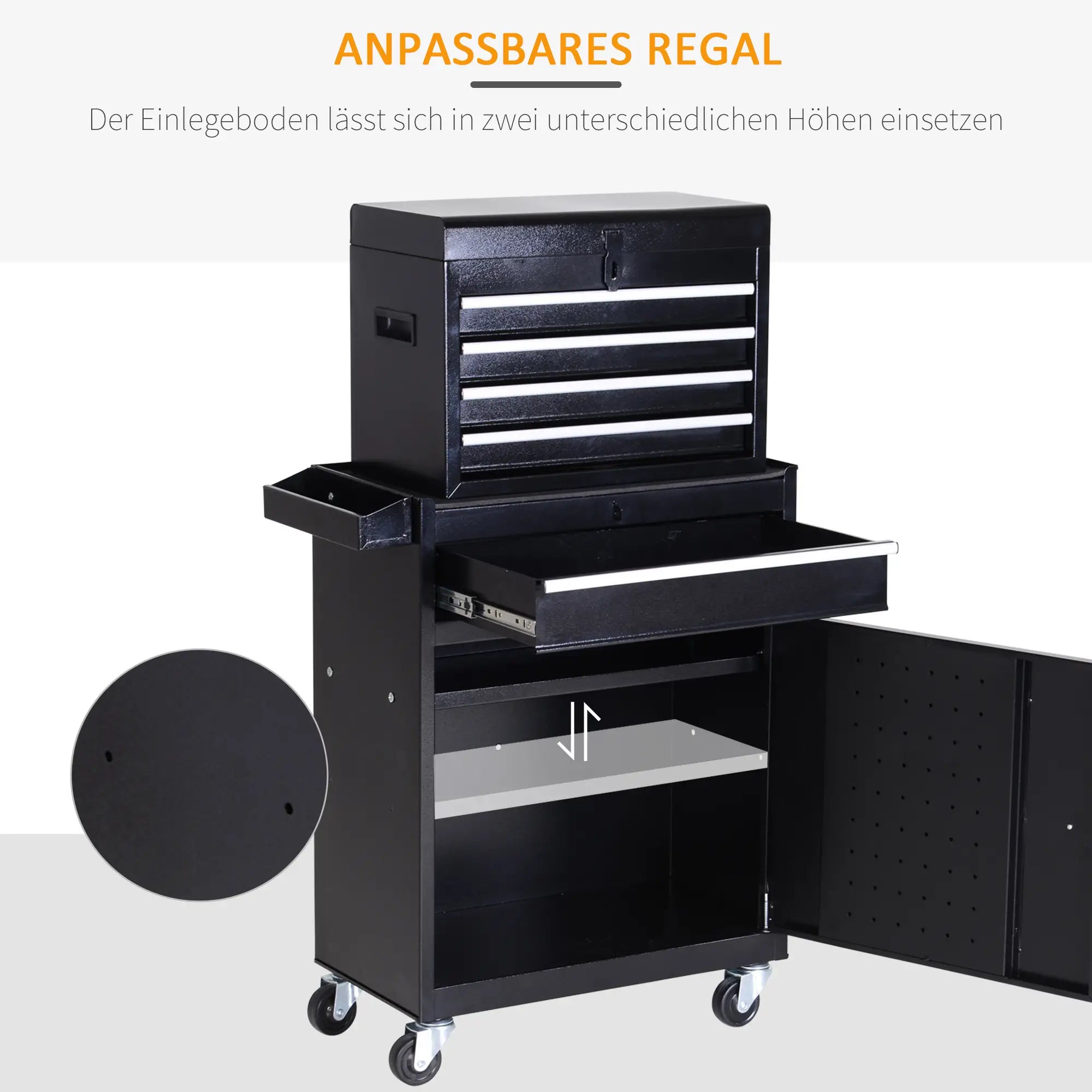 DURHAND Werkstattwagen Werkzeugschrank Werkzeugkasten mit 5 Schubladen 360°-Rollen Metall 60 x 28 x 104,5 cm