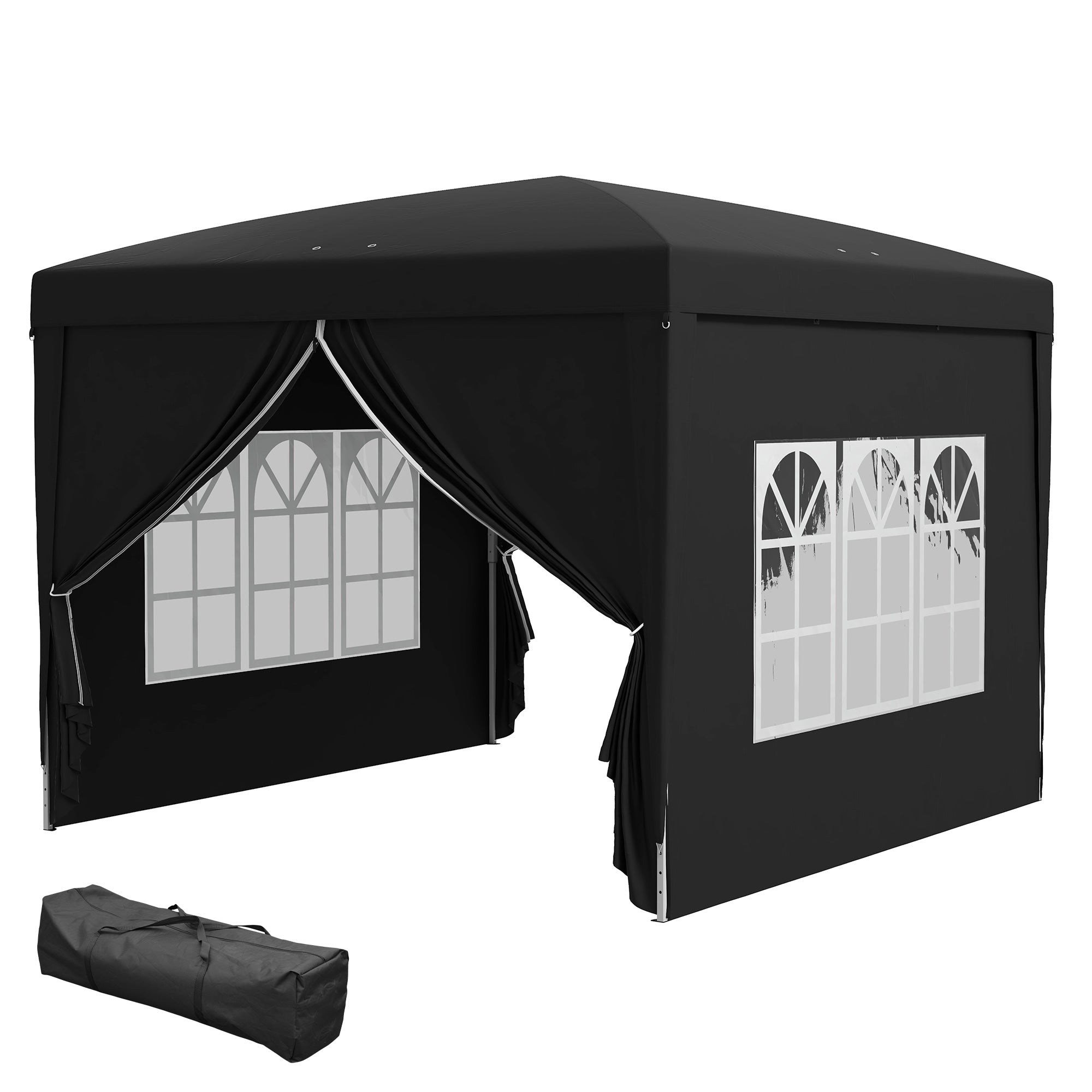 Outsunny 3 x 3 m Pavillon mit 4 Seitenwänden, Fenster, Festzelt mit UV-Schutz, Gartenzelt inkl. Tragetasche, Stahl, Schwarz