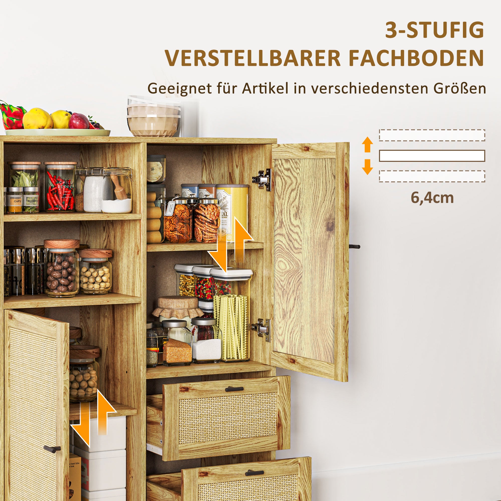 HOMCOM Aufbewahrungsschrank, Flexible Kommode mit Rattan-Türen, Schubladen und verstellbaren Regalen, 80B x 40T x 120H cm