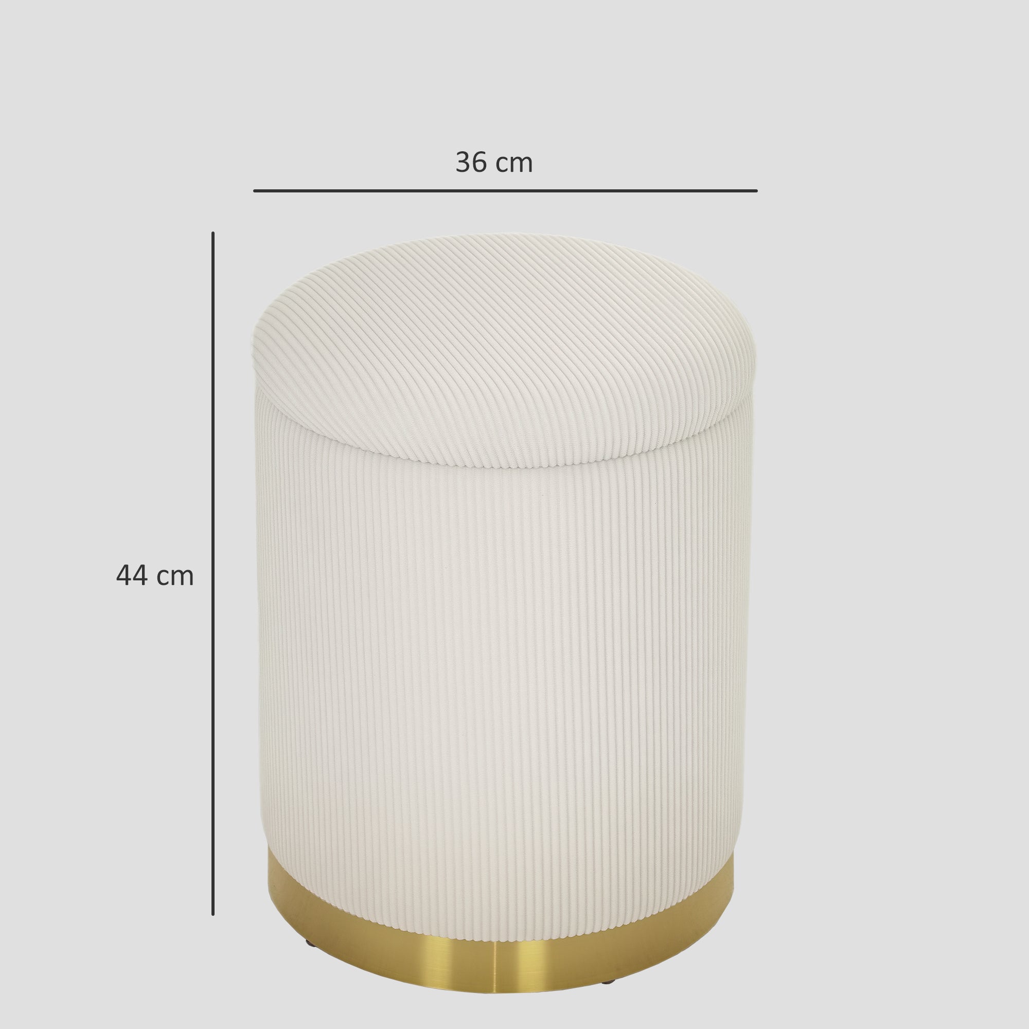 HOMCOM Sitzhocker mit Stauraum klappbare Hocker mit Deckel, Stahlboden, Runder Fußhocker 36 x 36 x 44 cm Cremeweiß