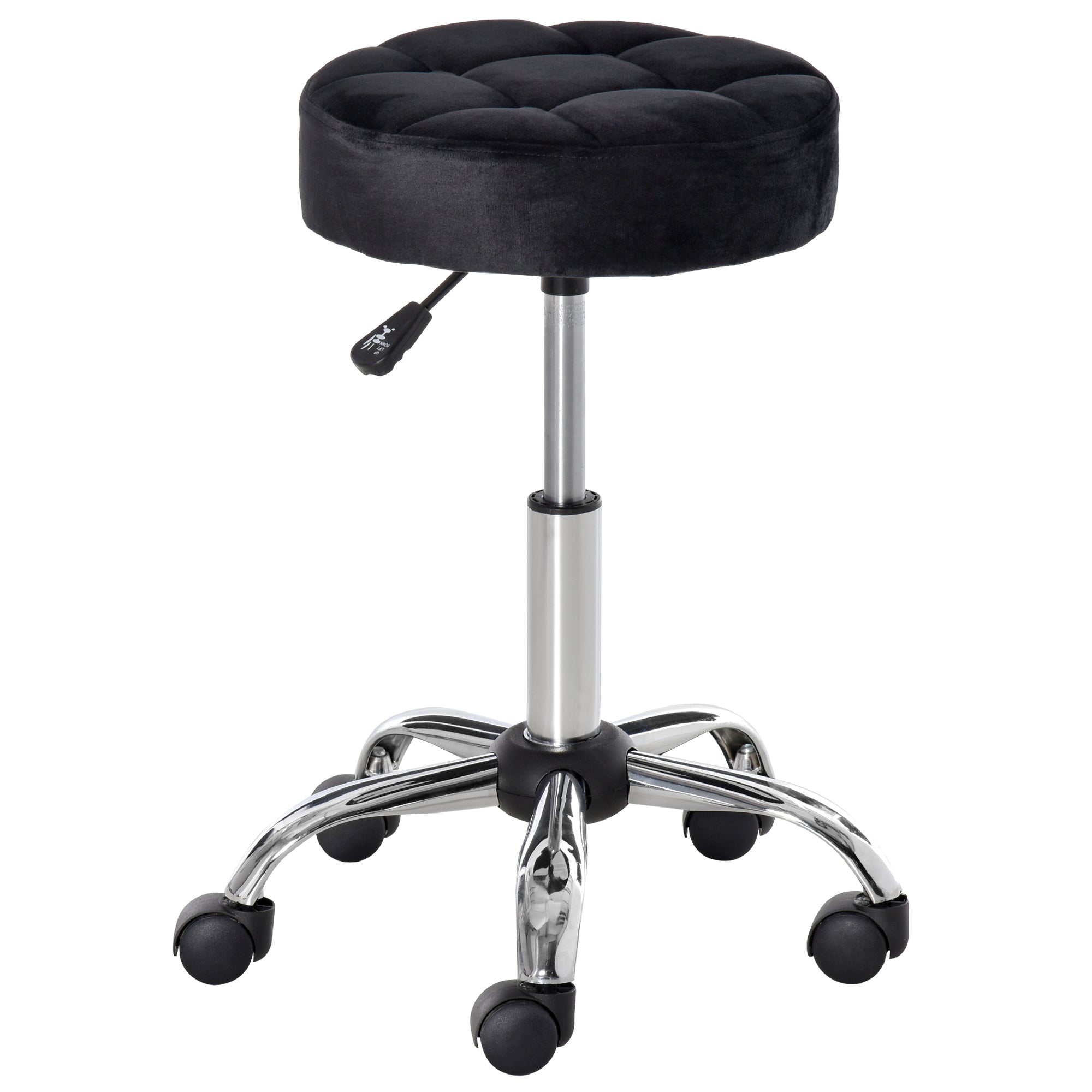 HOMCOM Salonhocker, höhenverstellbar, Bezug in Samtoptik, Ø35 x 49-61 cm, Schwarz