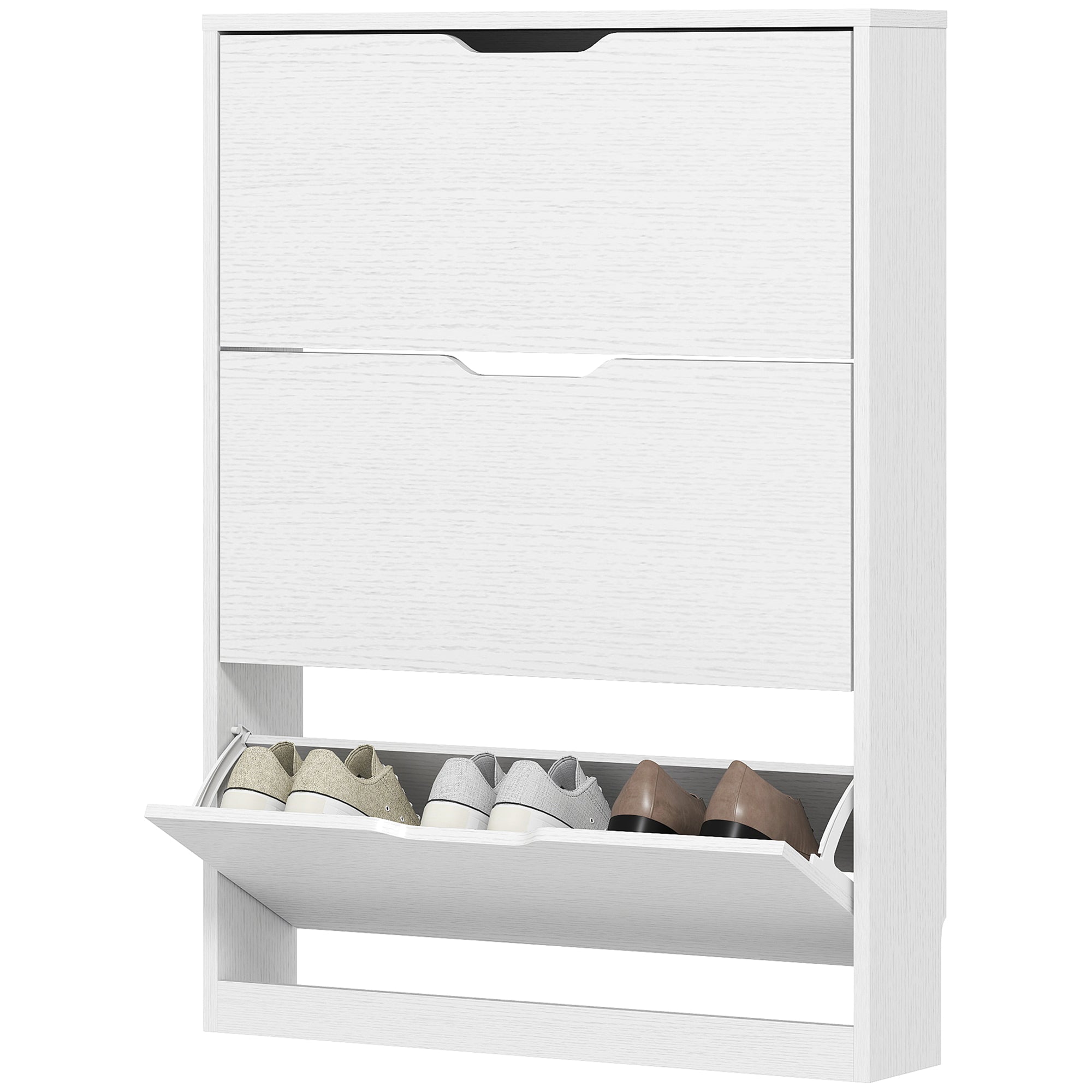 HOMCOM Schuhschrank mit 3 Klappschubladen, für bis zu 12 Paar Schuhe, Spanplatte, 80 x 17 x 108 cm, Weiß
