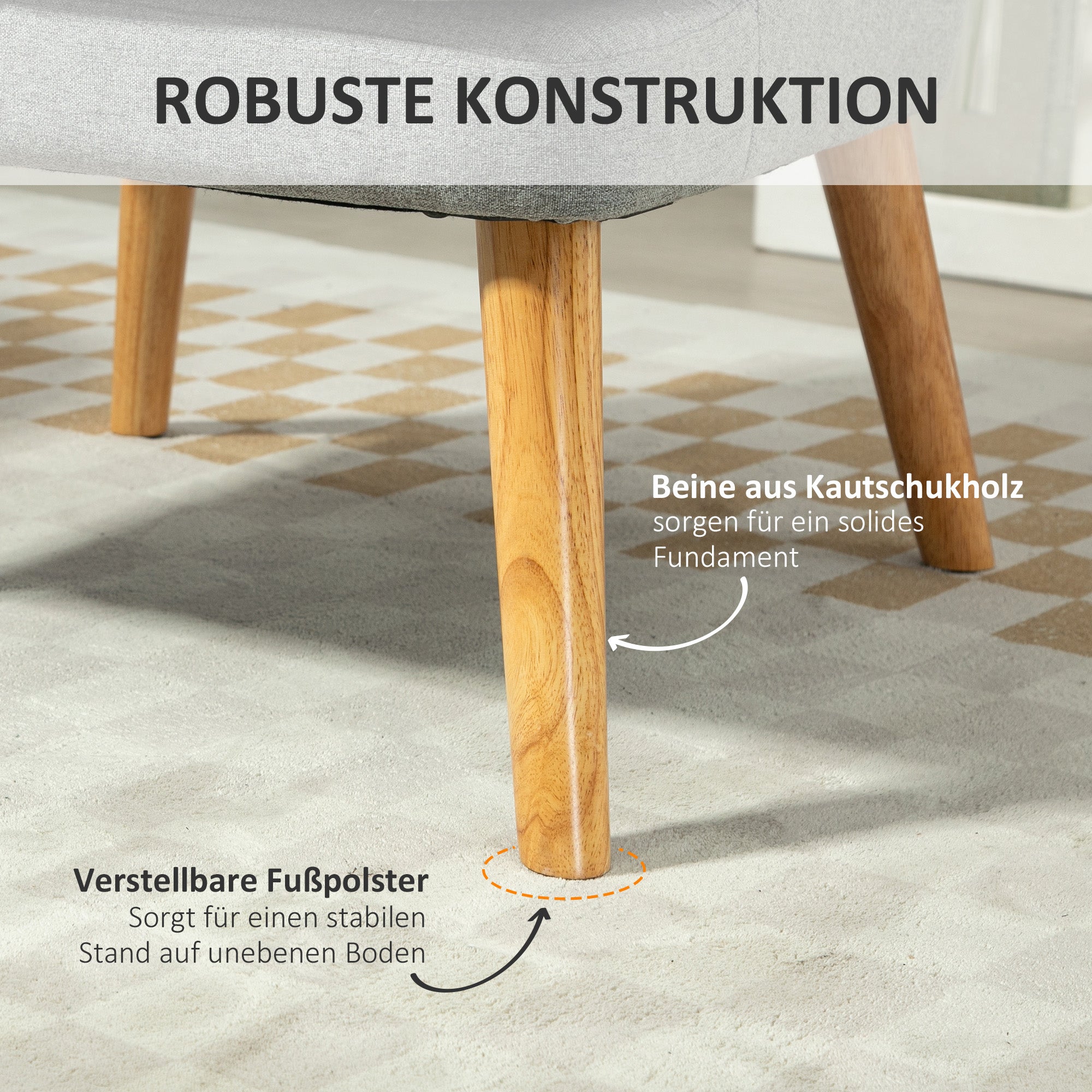 HOMCOM Gepolsterter Loungesessel in Leinenoptik, Armlehne, Holzbeine, für Wohnzimmer, Schlafzimmer, Hellgrau