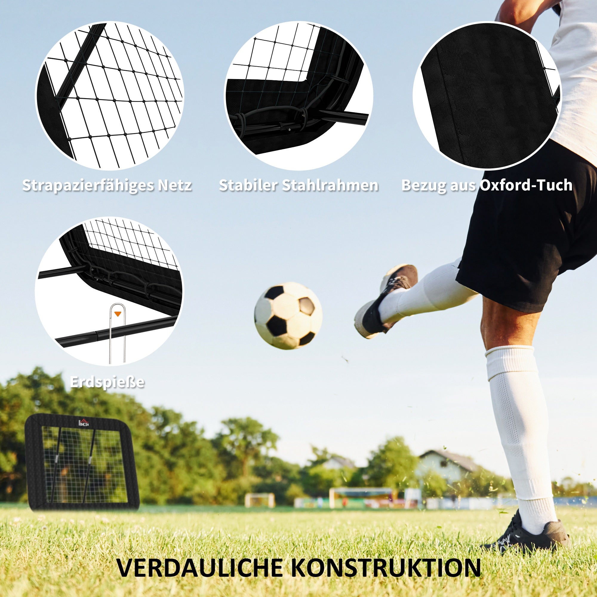 HOMCOM Rebounder für Fußball, 128 x 118 cm Prellwand mit Schutzkante Heringen, verstellbar in 5 Stufen, tragbares Rebound, Fußballtor für Jugendliche, Rückprallwand für Fußball Training, Schwarz