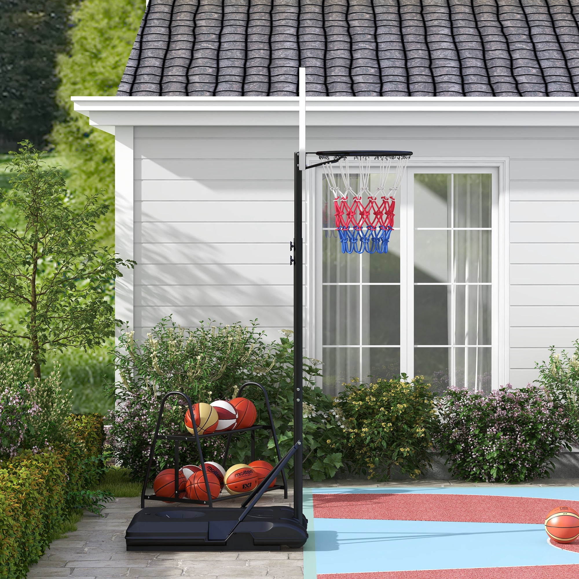 SPORTNOW Höhenverstellbarer Basketballkorb, freistehend, mit Netz und Rädern, große Basis, 179-209 cm, Kunststoff, Stahl