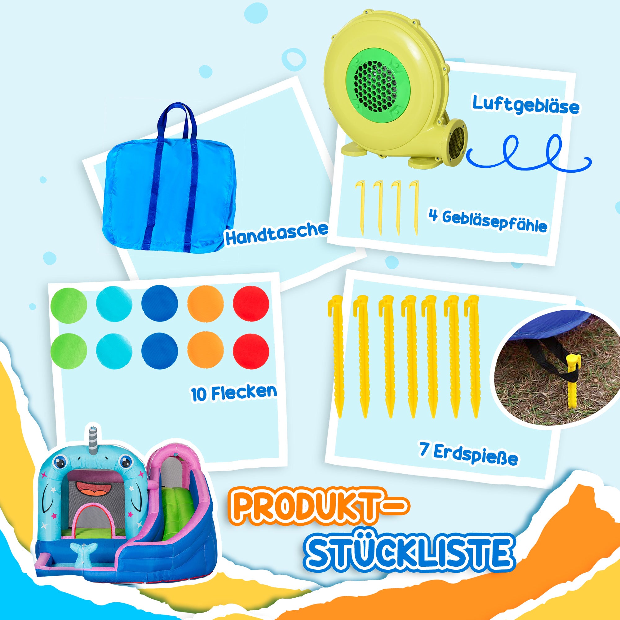 Outsunny Aufblasbare Hüpfburg mit Rutsche, Hüpfecke, Wasserbecken, Wasserdüsen, 330 x 280 x 200 cm