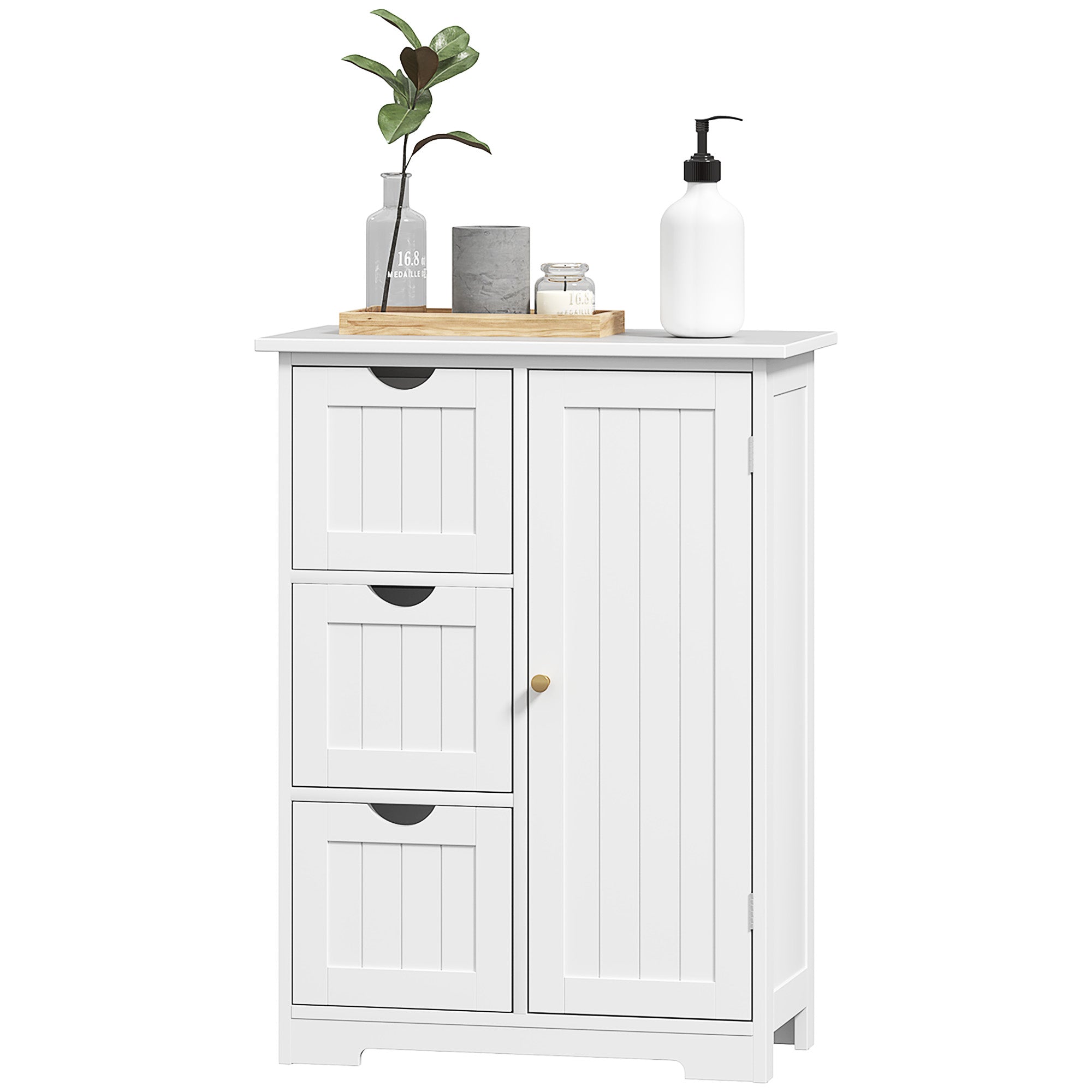 HOMCOM Badezimmerschrank, Badkommode, 3 Schubladen, Regal, MDF, Weiß