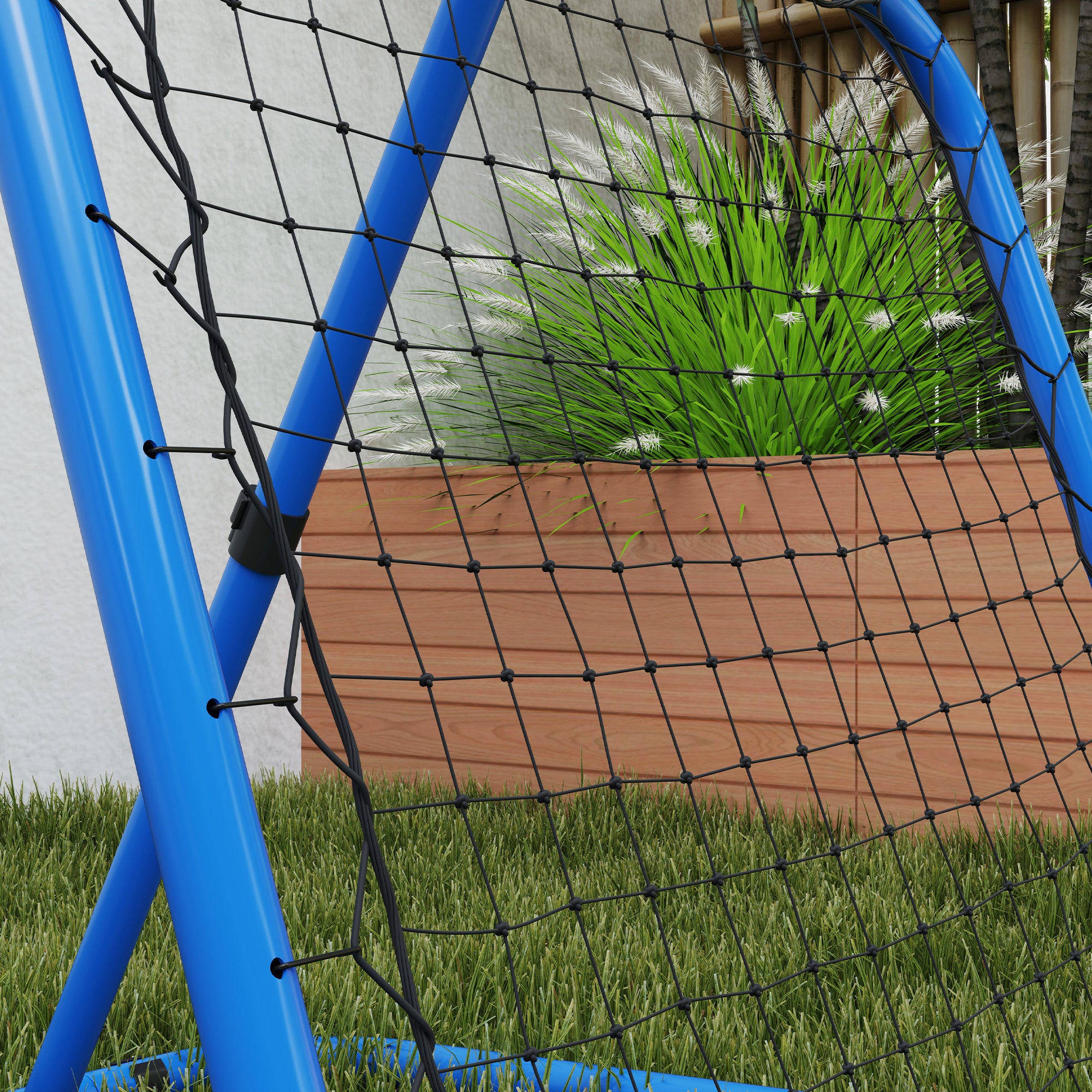 HOMCOM Fußball Rebounder-Netz, klappbar, Rückprallwand, Verstellbar in 5 Stufen, Metall, 78 x 84 x 65-78 cm, Blau