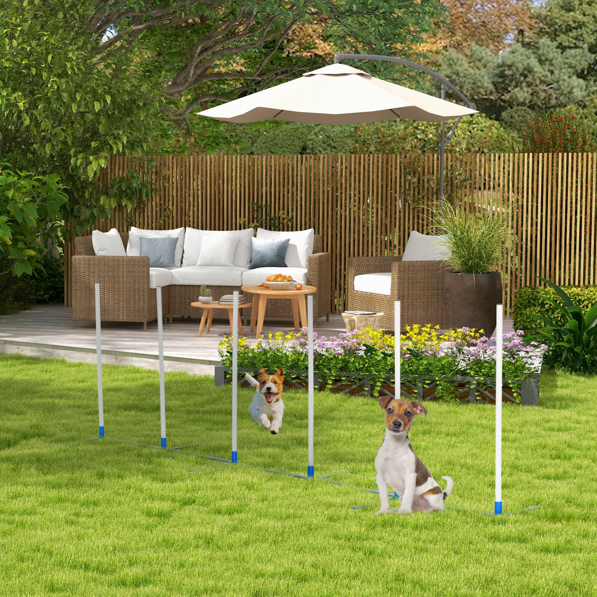 PawHut Agility Set Hunde 6-teiliges Agility-Ausrüstung für Hundetraining klappbar Steckhürdenset mit 6 Slalomstangen Tragetasche Trainingszubehör Koordinationstraining Agilityset für Spiele Training