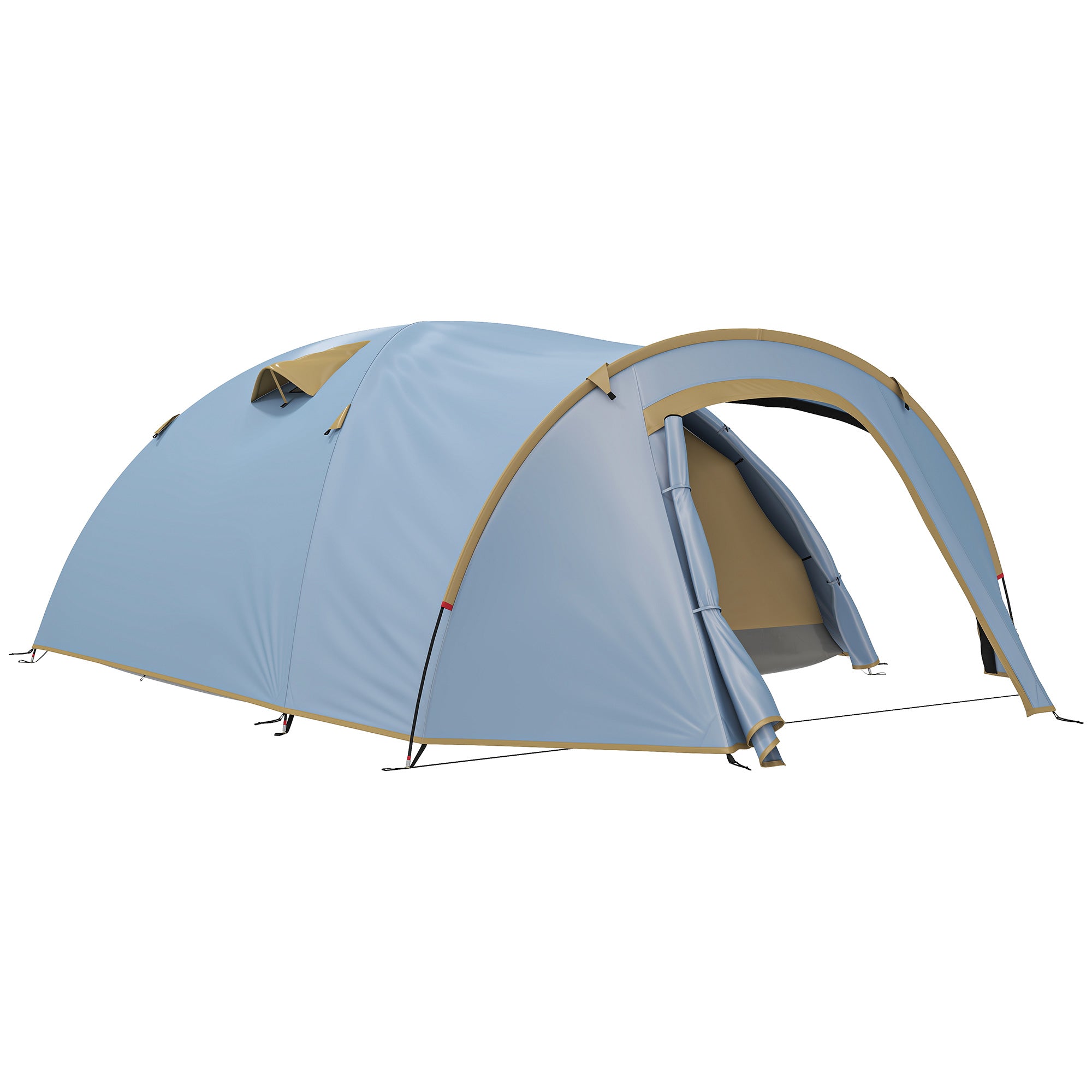 Outsunny Campingzelt für 4 Personen, wasserdicht Tunnelzelt mit 2 Türen Haken Packtasche 3,45 x 2,4 x 1,3 m Hellblau