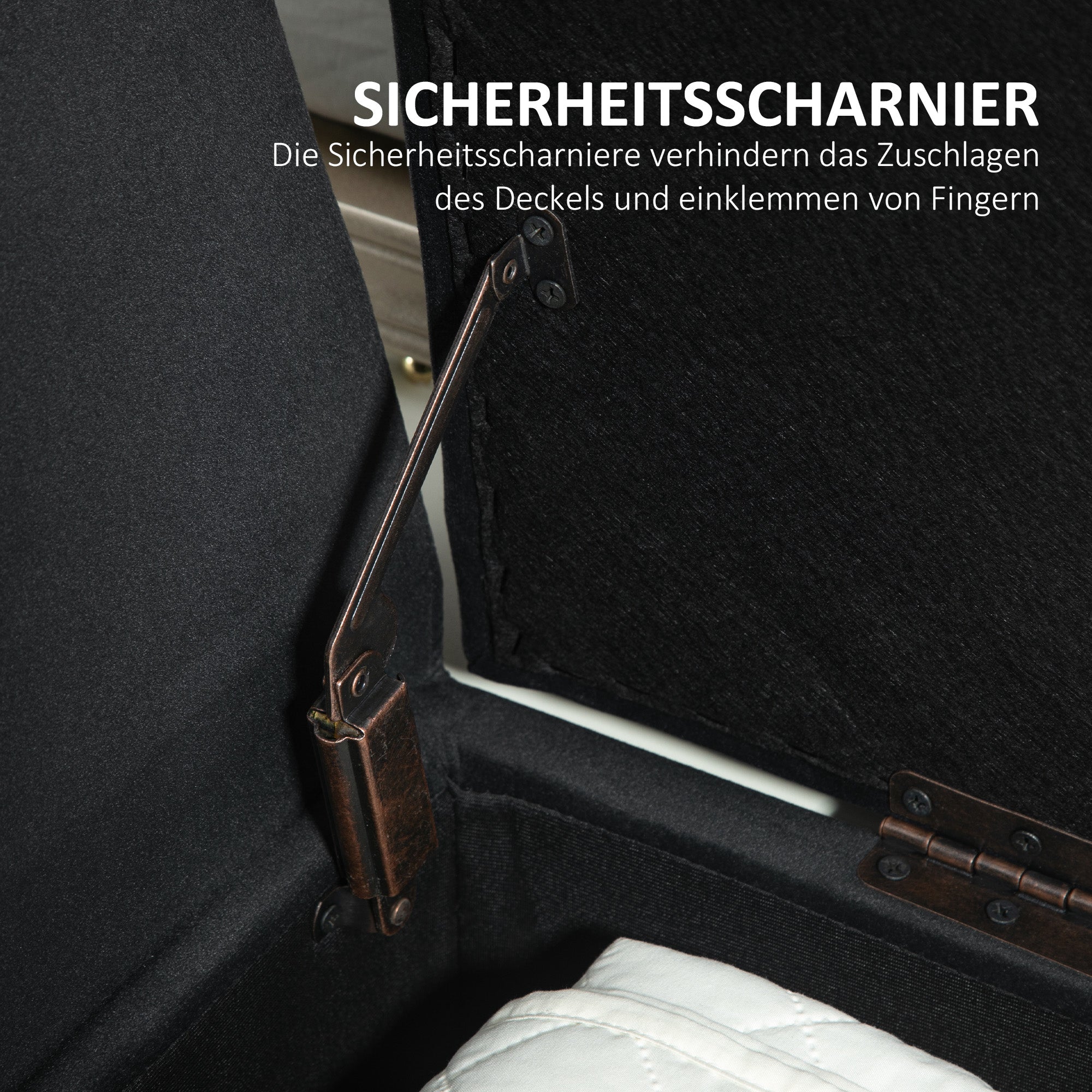 HOMCOM Sitzbank mit Stauraum und Armlehnen, Truhenbank, samtartiges Polyester, Kautschukholz, Dunkelgrau, 107 x 42 x 65 cm