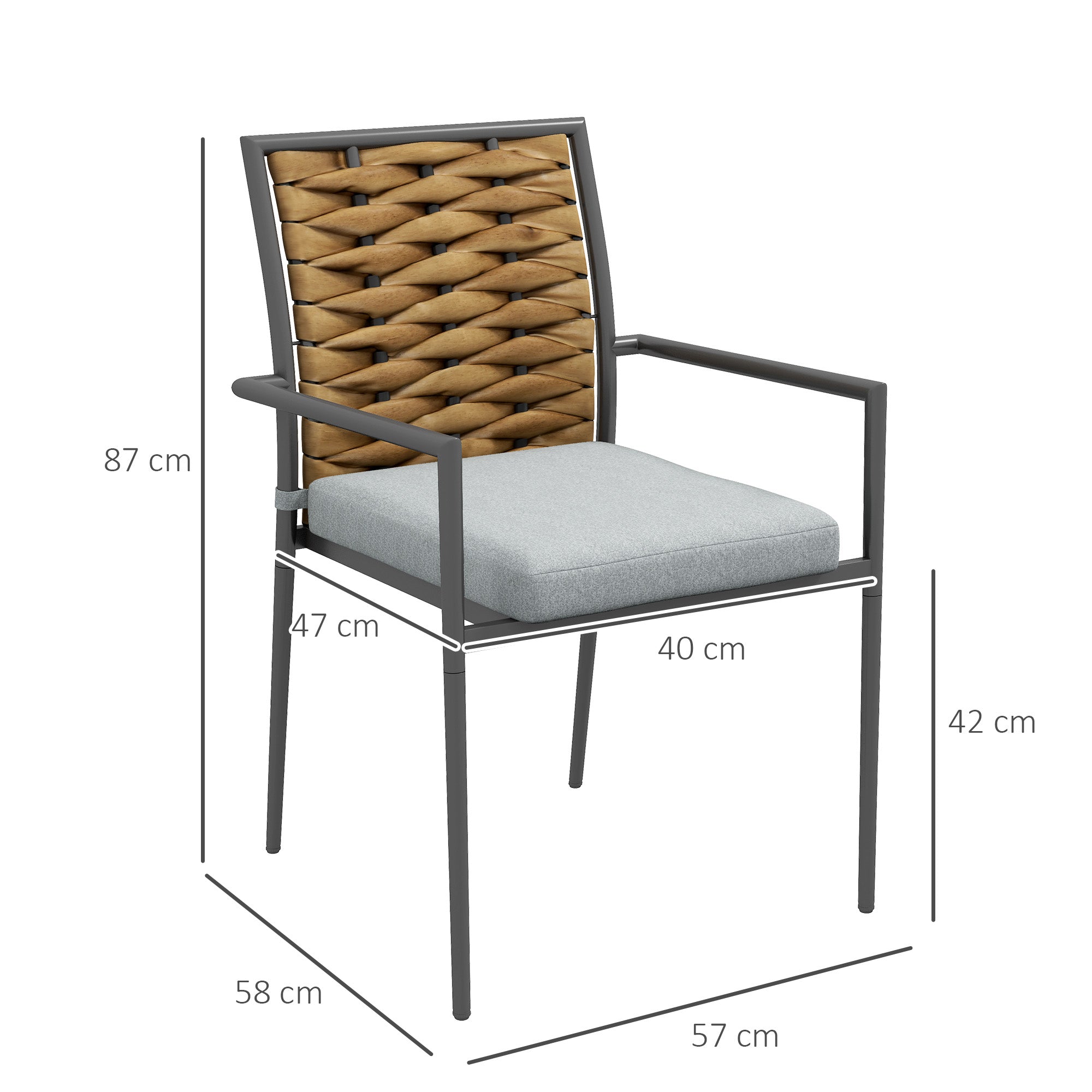Outsunny Gartenstühle Outdoor-Stühle Terrassenstühle, wetterbeständig, modernes Design, 57 x 58 x 87cm, Grau