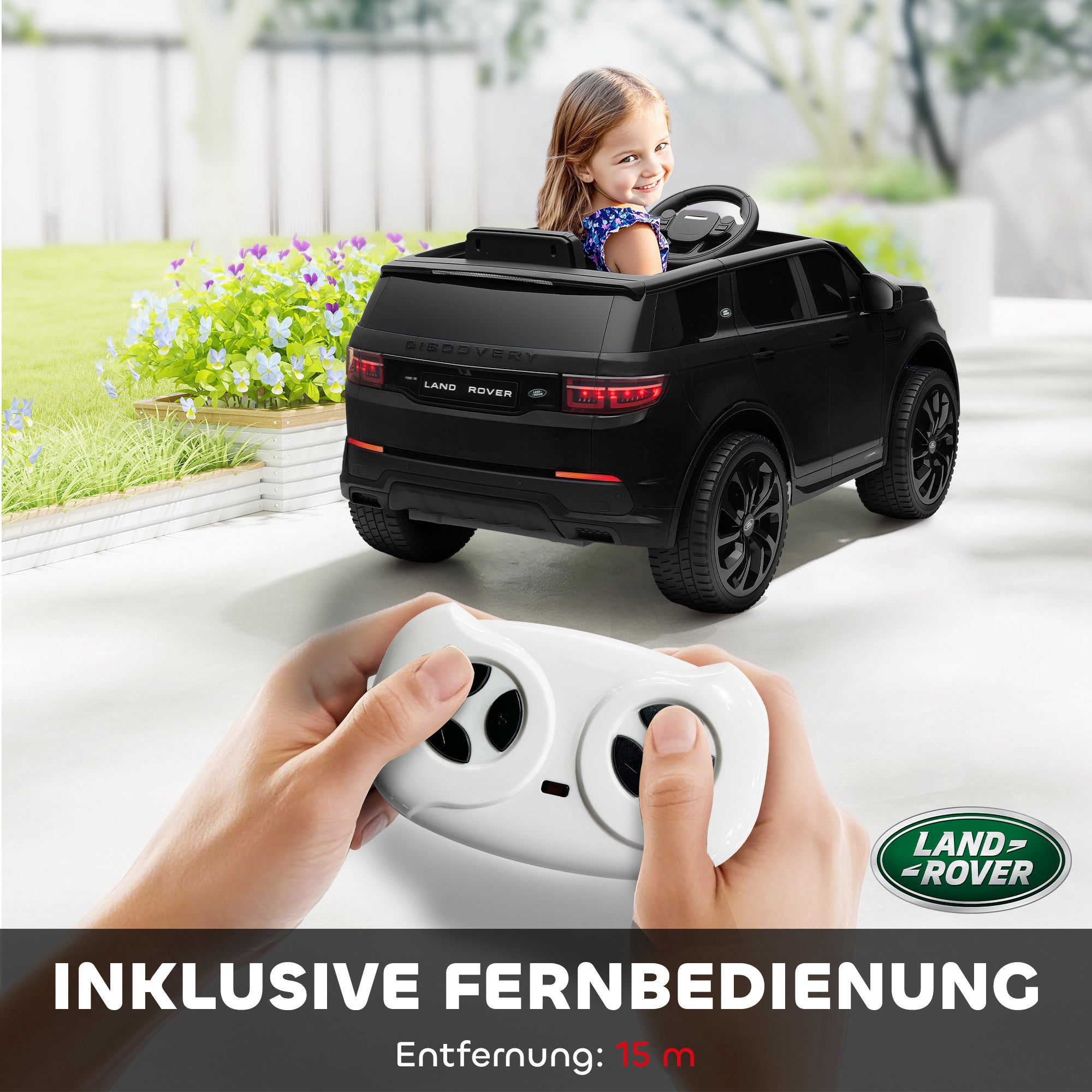 AIYAPLAY Kinder-Elektroauto, 12V Kinderfahrzeug mit Fernbedienung, LED-Lichtern, Musik und Hupe, 3-6 Jahre, Schwarz