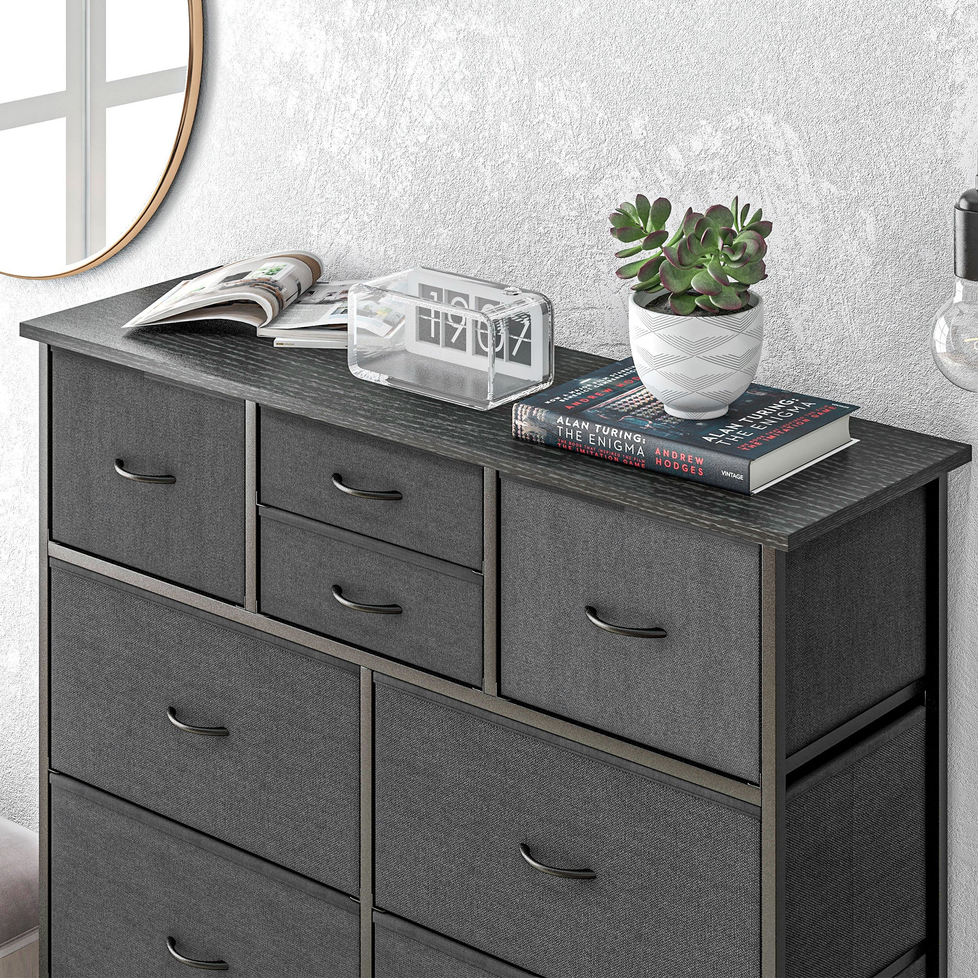 HOMCOM Kommode, Sideboard mit Stoffschubladen, 10 Fächer, Metallrahmen, 100x30x100cm, Schwarz
