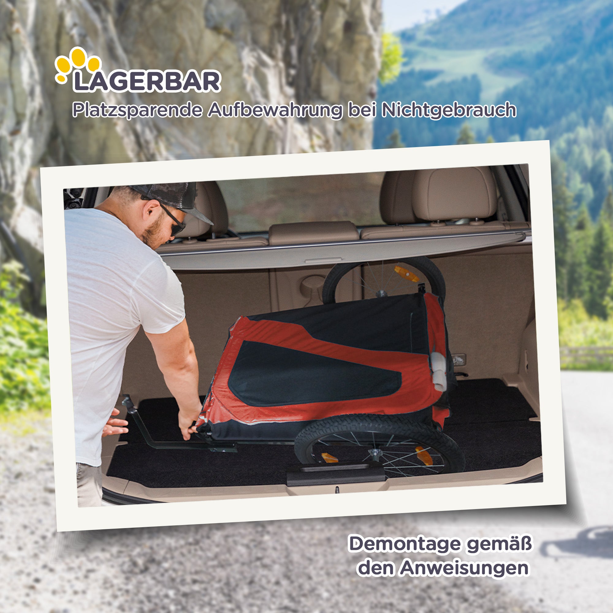 PawHut 2-in-1 Hundeanhänger Hundebuggy bis 30kg klappbar und lagerbar Lenker Fußstütze Reflektoren Sicherheitsfahne 170 cm x 77 cm x 90 cm Rot