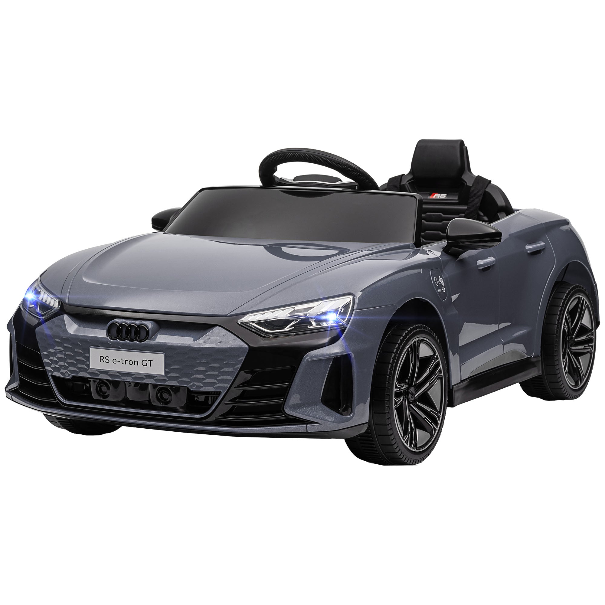 HOMCOM Kinder-Elektroauto mit Fernbedienung, Sicherheitsgurt, Hupe, Musik, Scheinwerfer, bis 5 km/h, 3-5 Jahre, Grau