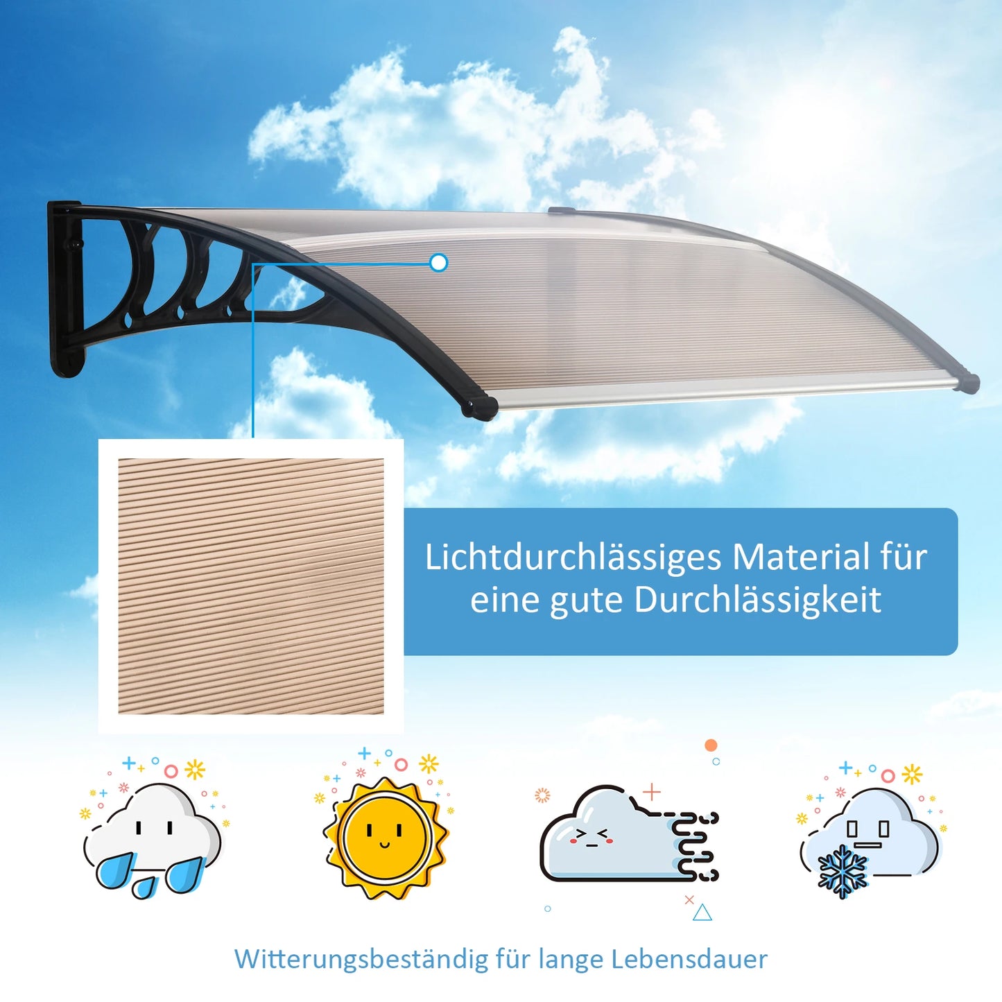 Outsunny Vordach Haustür wetterfest UV-beständig Polycarbonat