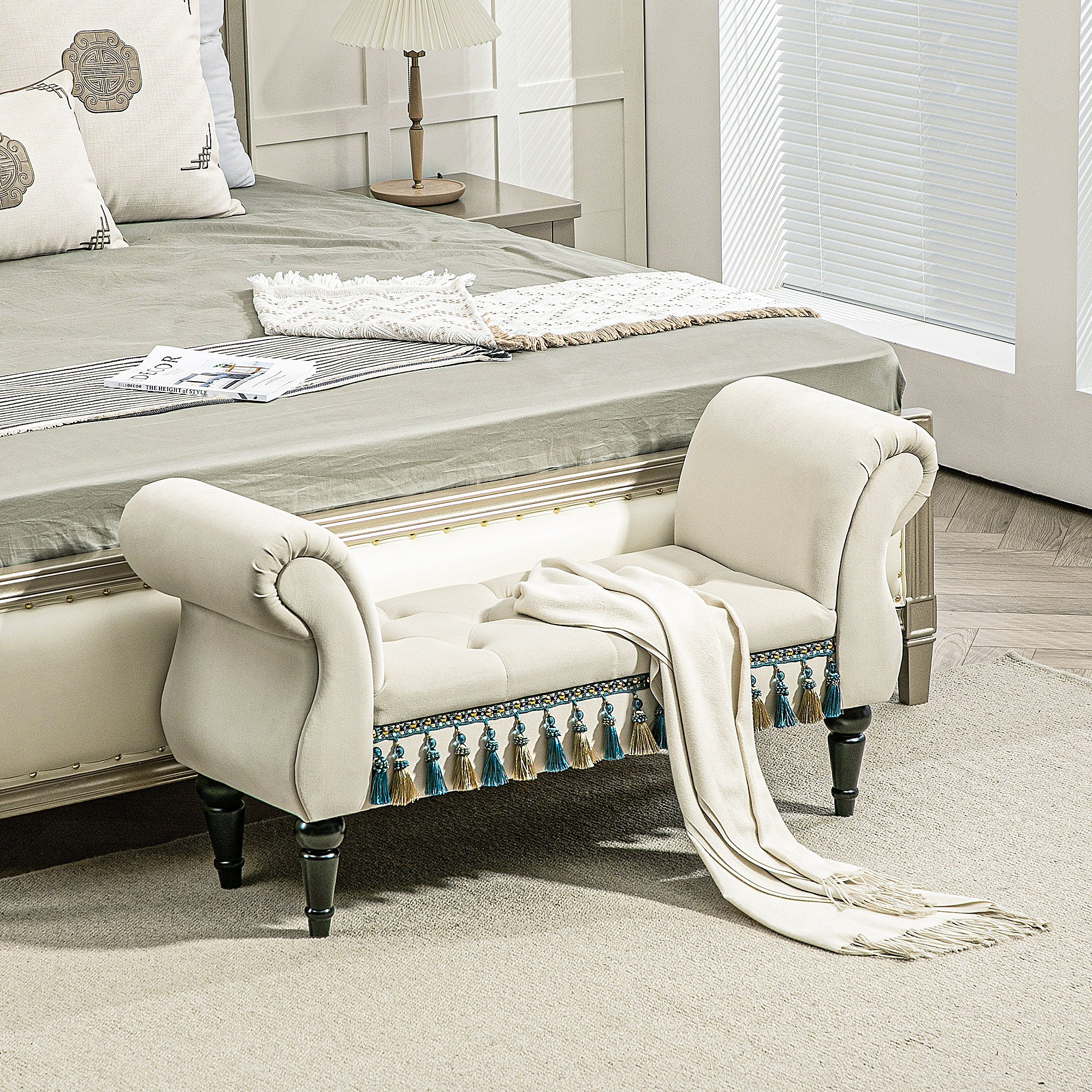 HOMCOM Polsterbank, Sitzbank, Vintage-Design, bis 150 kg, 117x40x58 cm, Beige