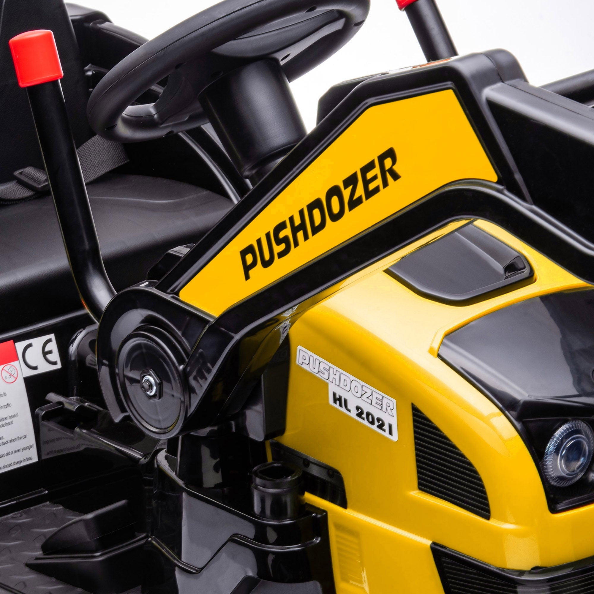 HOMCOM Kinder Elektrobagger Sitzbagger für Kinder Aufsitzbagger Geländewagen traktor elektrisch zum Fahren mit Musik Schaufel Armen 3–5 Jahre PP-Kunststoff Stahl Gelb 132 x 62 x 65 cm