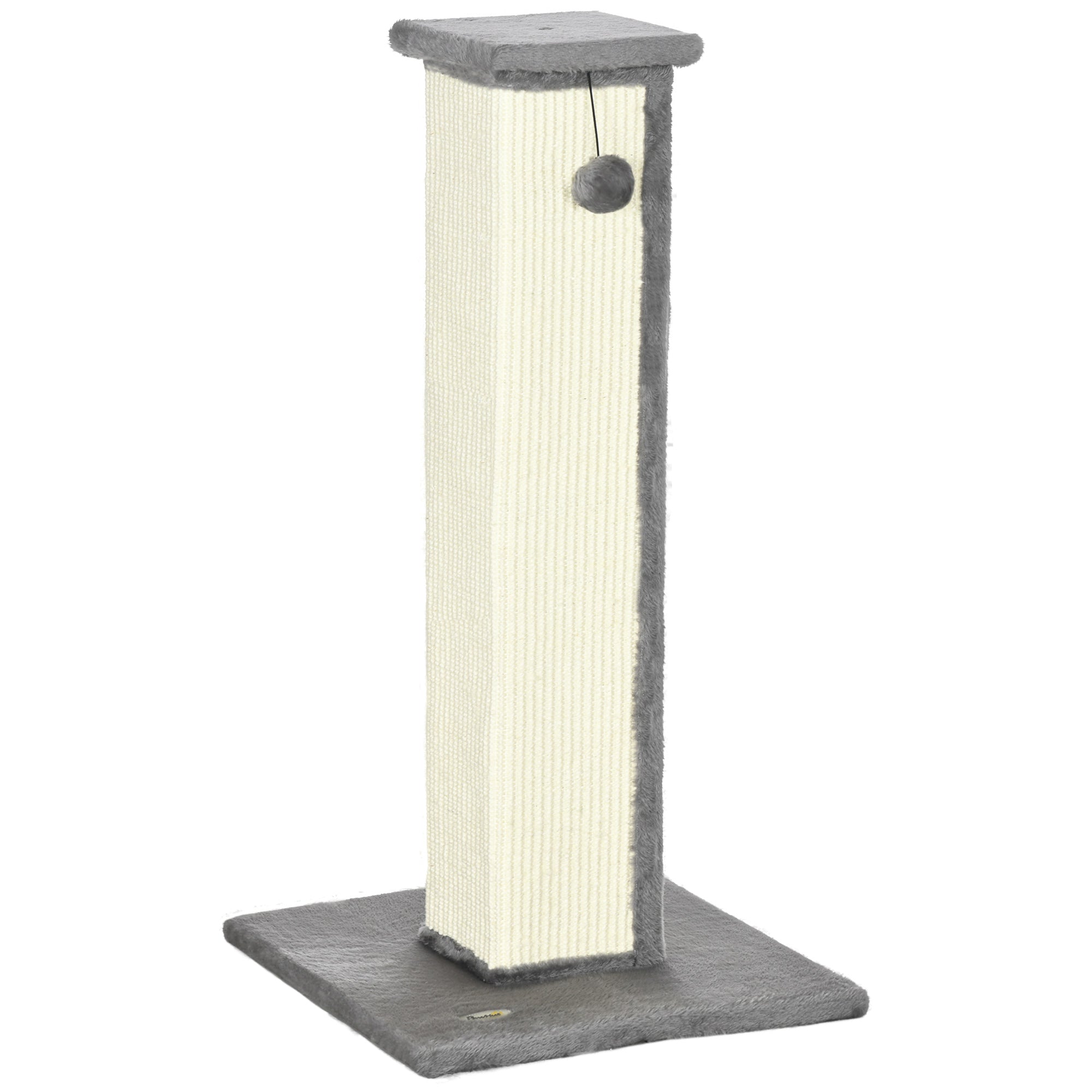 PawHut Kratzbaum Katzenbaum, inkl. Spielball, Plüsch, Sisal, 41 cm x 41 cm x 81 cm, Creme + Grau