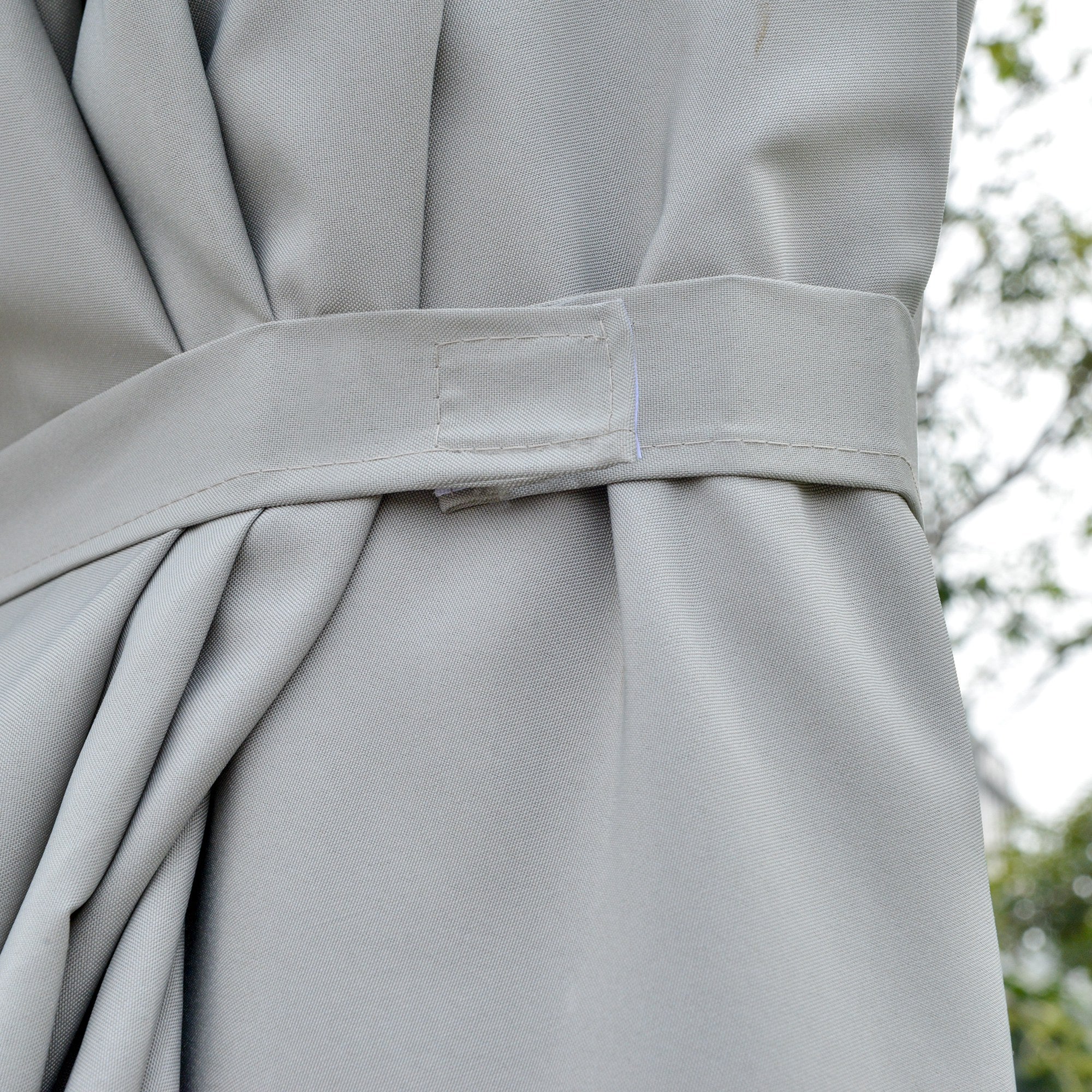 Outsunny Sonnenschirm mit LED Solar 4,5m Doppelsonnenschirm Gartenschirm Marktschirm Terrassenschirm Oval Hellgrau+Schwarz