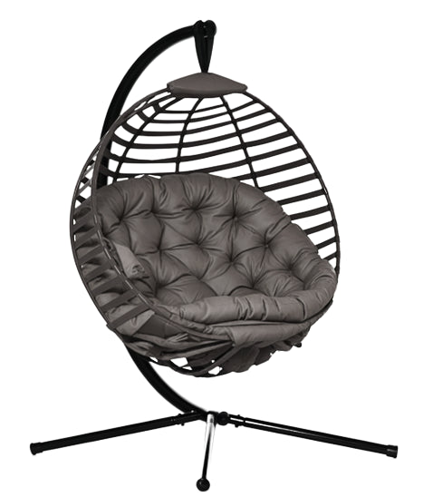 Outsunny Hängesessel mit Gestell, Eiförmiger Hängeschaukel mit weichem Sitzpolstern,faltbar Hängematte für den Außenbereich Schaukelsessel Indoor Outdoor, Terrasse, Garten, Grau
