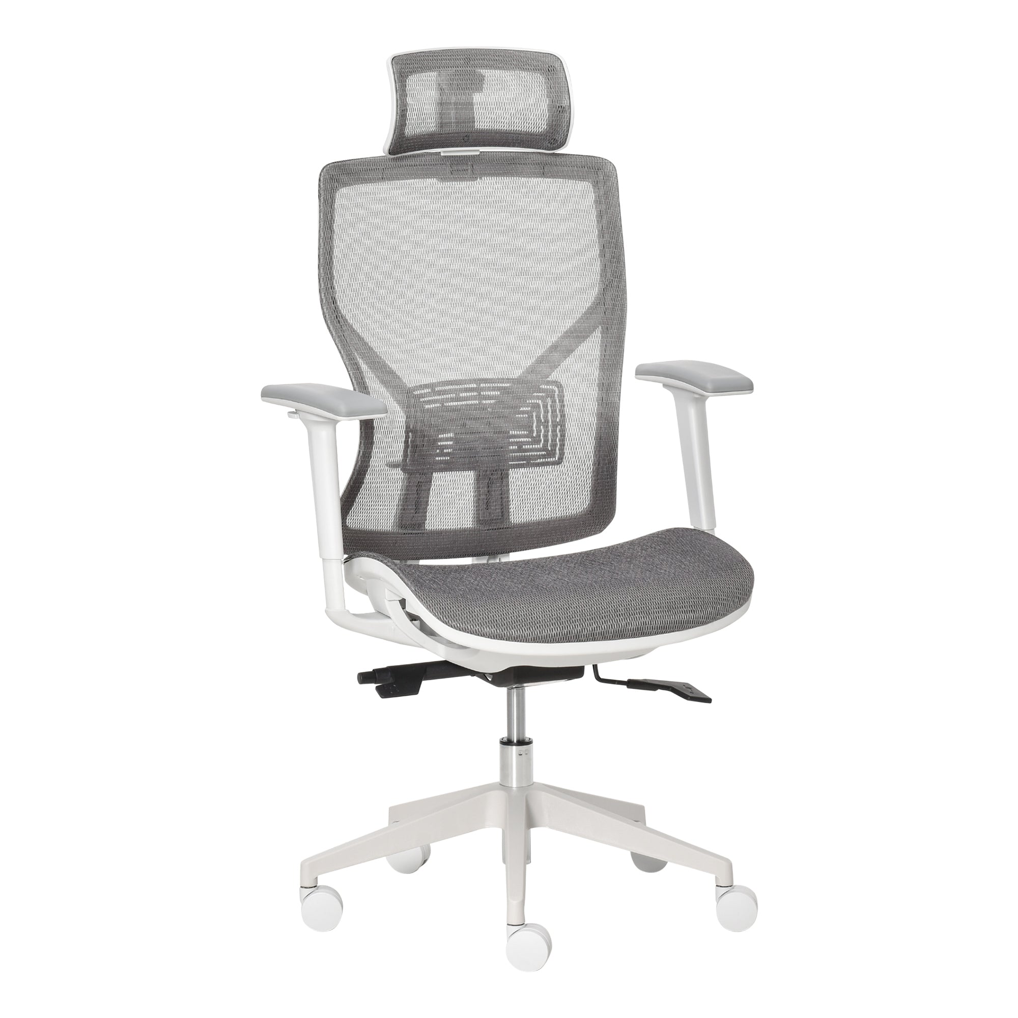 Vinsetto Bürostuhl Schreibtischstuhl Drehstuhl Gamingstuhl mit Kopflehne Lendenkissen 3D-Armlehne 3 Stufen 360°-Drehräder höhenverstellbar ergonomisch Mesh-Stoff Schaumstoff Grau 67 x 65 x 120-128 cm