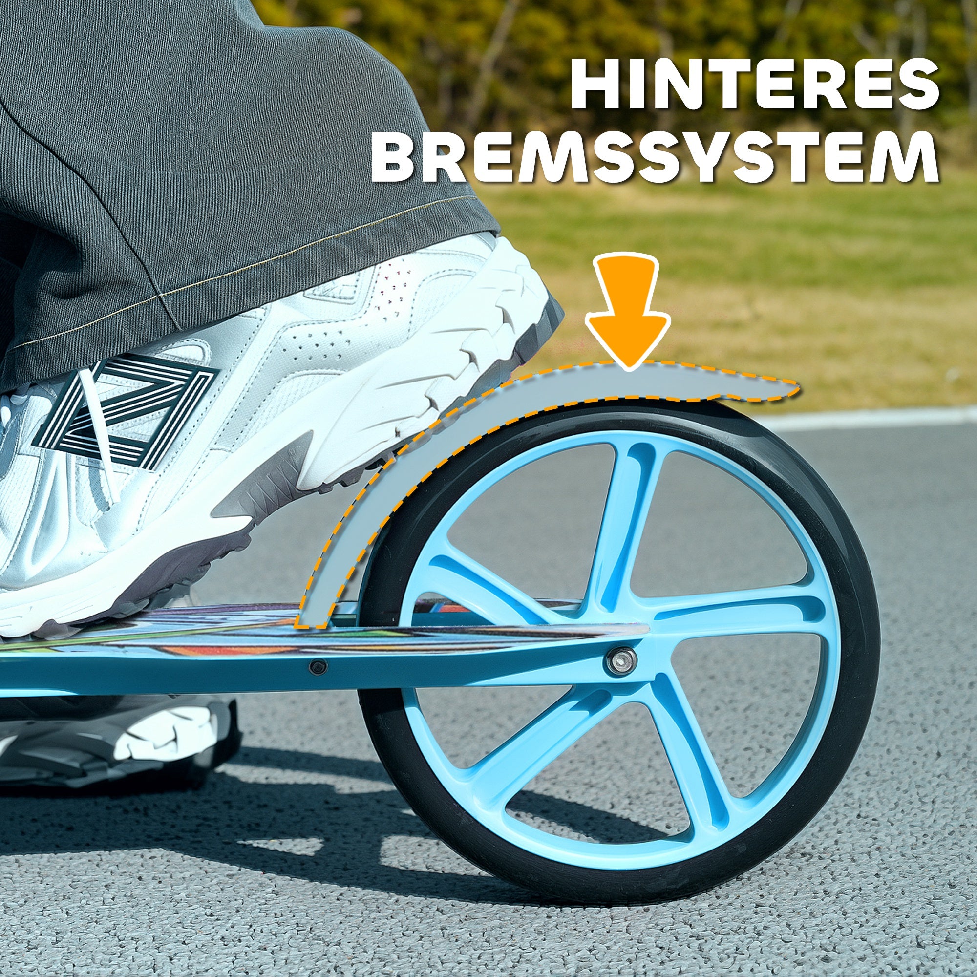 AIYAPLAY Tretroller, höhenverstellbar, Hinterradbremse, faltbar, 100 kg belastbar, Blau