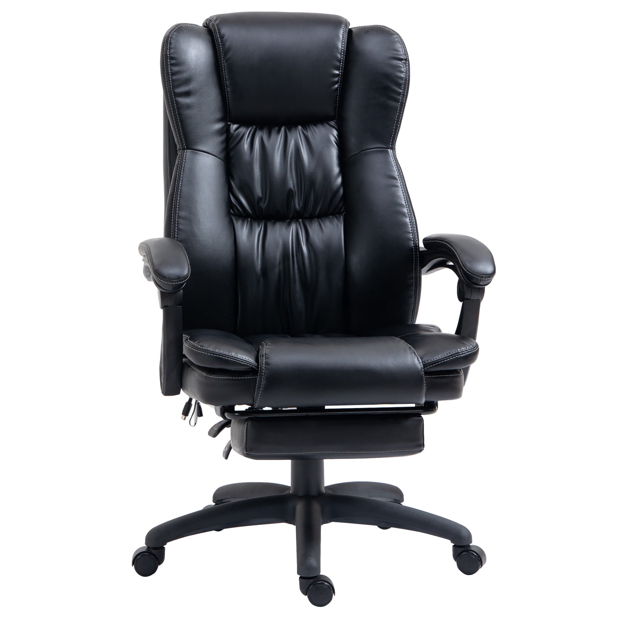 Vinsetto Verstellbarer Drehstuhl mit Fußstütze, Kopfstütze, Massagefunktion, Kunstleder, 68,5x68,5x113-121cm, Schwarz