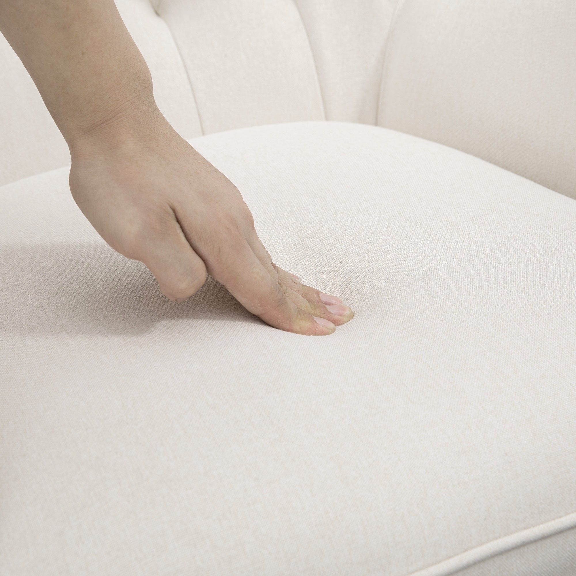 HOMCOM Schaukelstuhl im Skandi-Design Relaxsessel, Knopfheftung, 69 cm x 90 cm x 100 cm, Creme + Natur + Schwarz