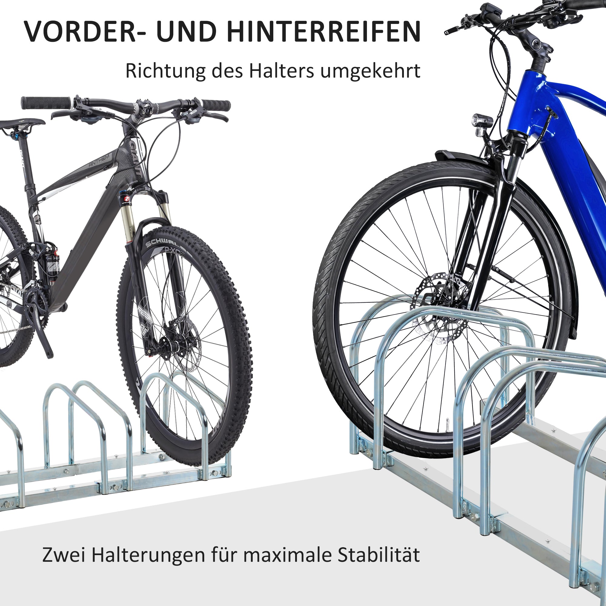 HOMCOM Fahrradständer für 4 Fahrräder, Boden- & Wandmontage, 110x33x27cm, Silber