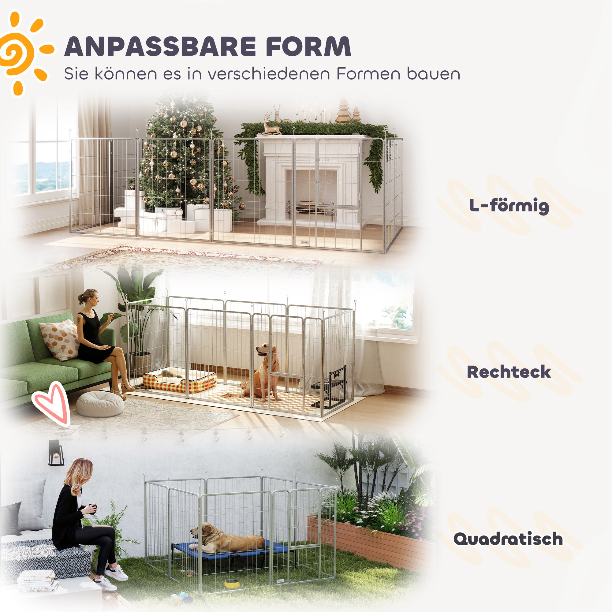 PawHut Haustiergehege, Hundezaun, Haustierspielplatz, flexibel anpassbar, rostfreier Stahl