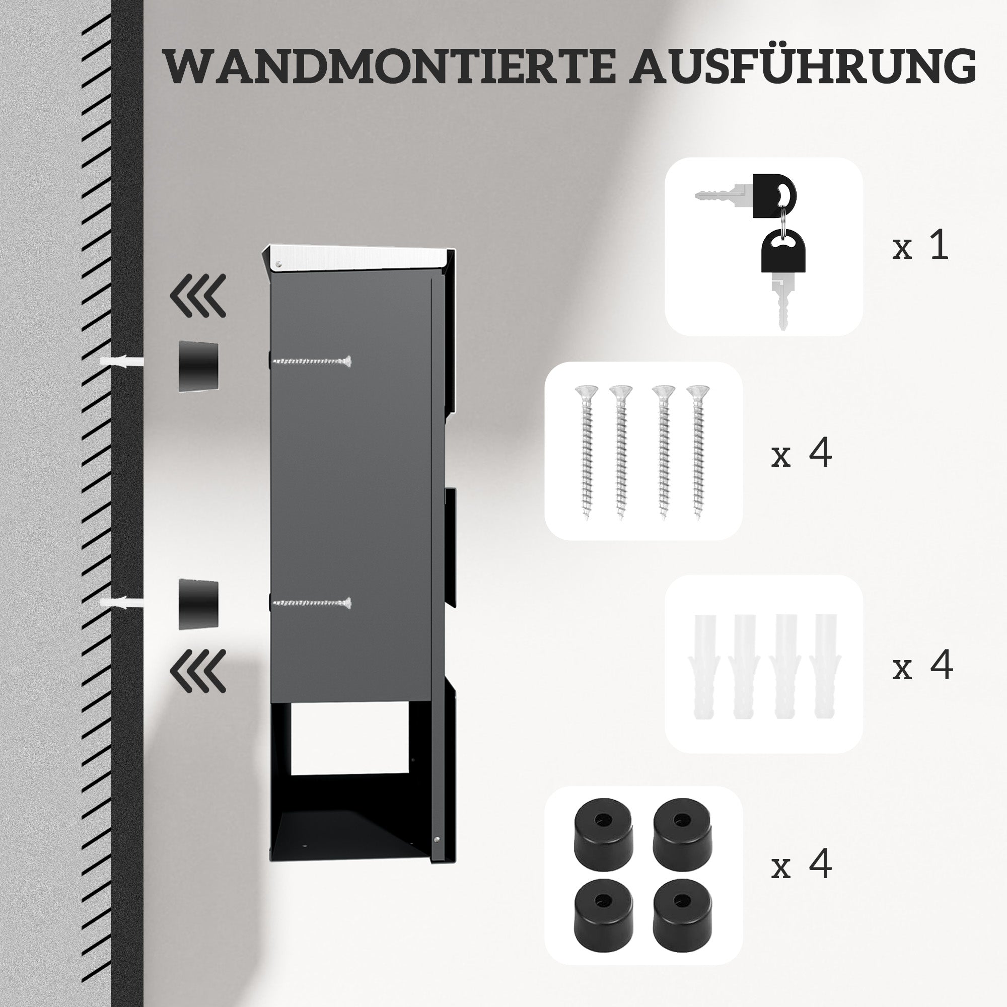 HOMCOM Briefkasten, Wandmontage, Abschließbar, Sichtfenster, Stahl, Grau