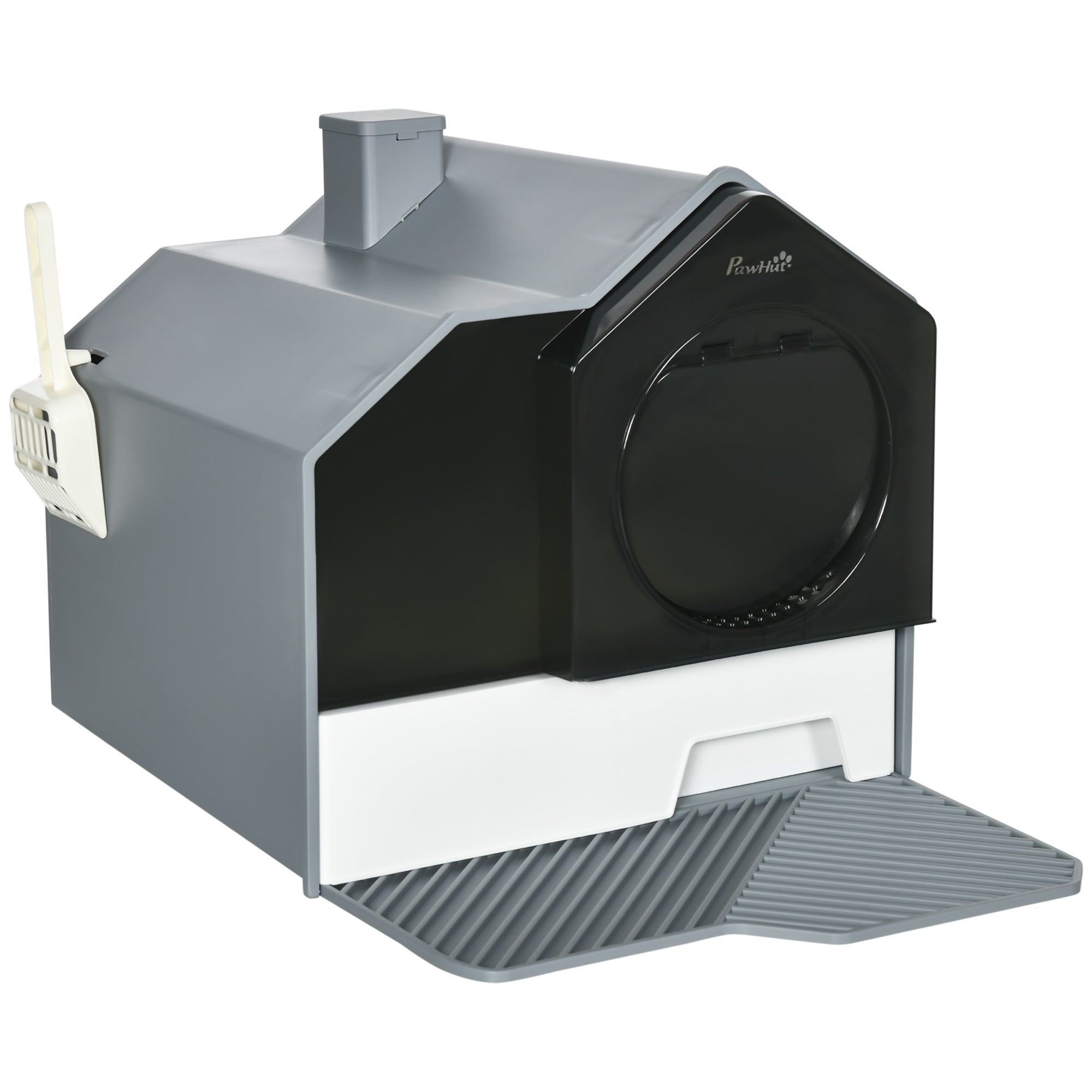 PawHut Katzentoilette im niedlichen Design, 1 Siebvorleger, 1 Streuschaufel, herausnehmbare Bodenwanne, Grau
