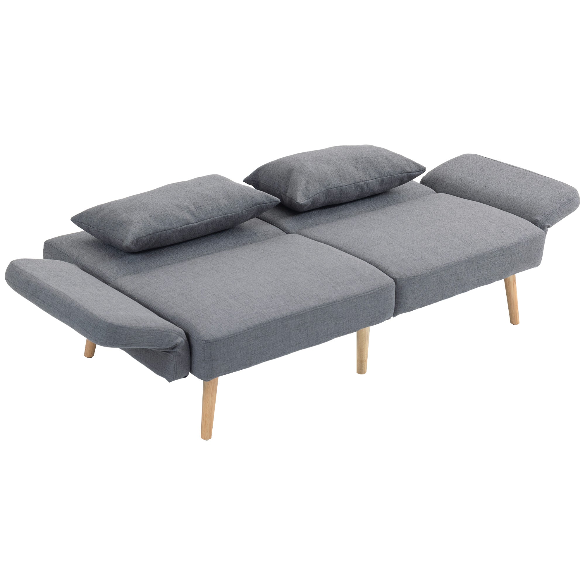 HOMCOM 3-Sitzer Schlafsofa, Gäste-Doppelbett, bis 240 kg, Klapplehnen, Holzrahmen, 170 x 83 x 80 cm, Grau