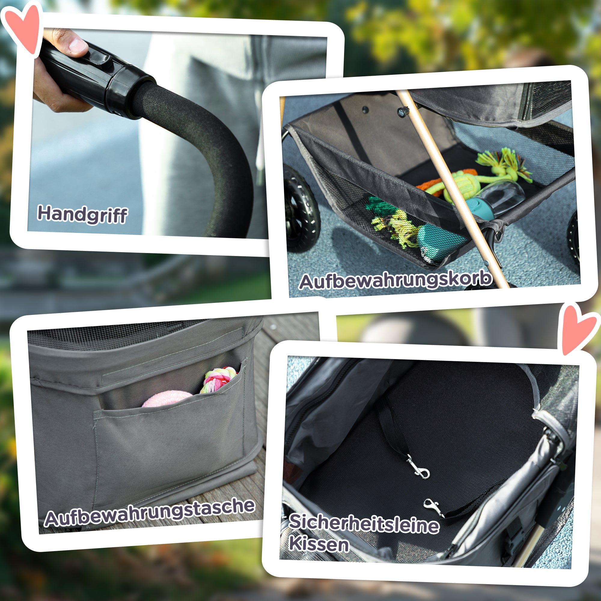 PawHut 3-in-1-Haustierkinderwagen, zusammenklappbarer Hundewagen mit 4 Rädern und abnehmbarer Trage für Hunde und Katzen, Grau