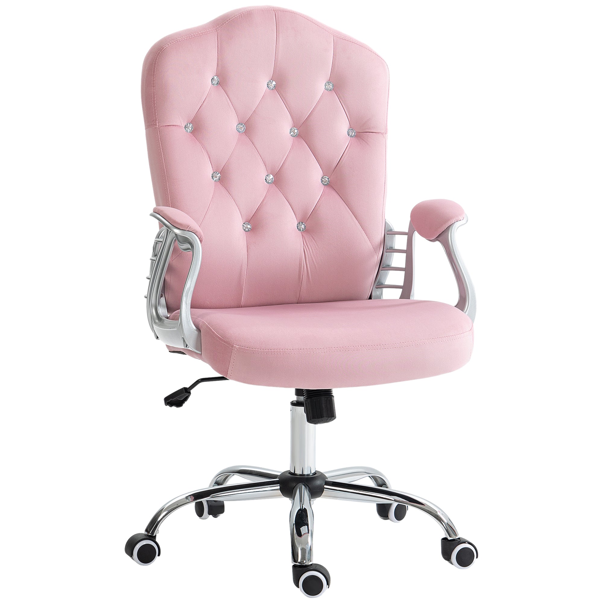 Vinsetto Bürostuhl, neigbare Lehne, höhenverstellbar, Samtoptik, bis 120 kg, Rosa