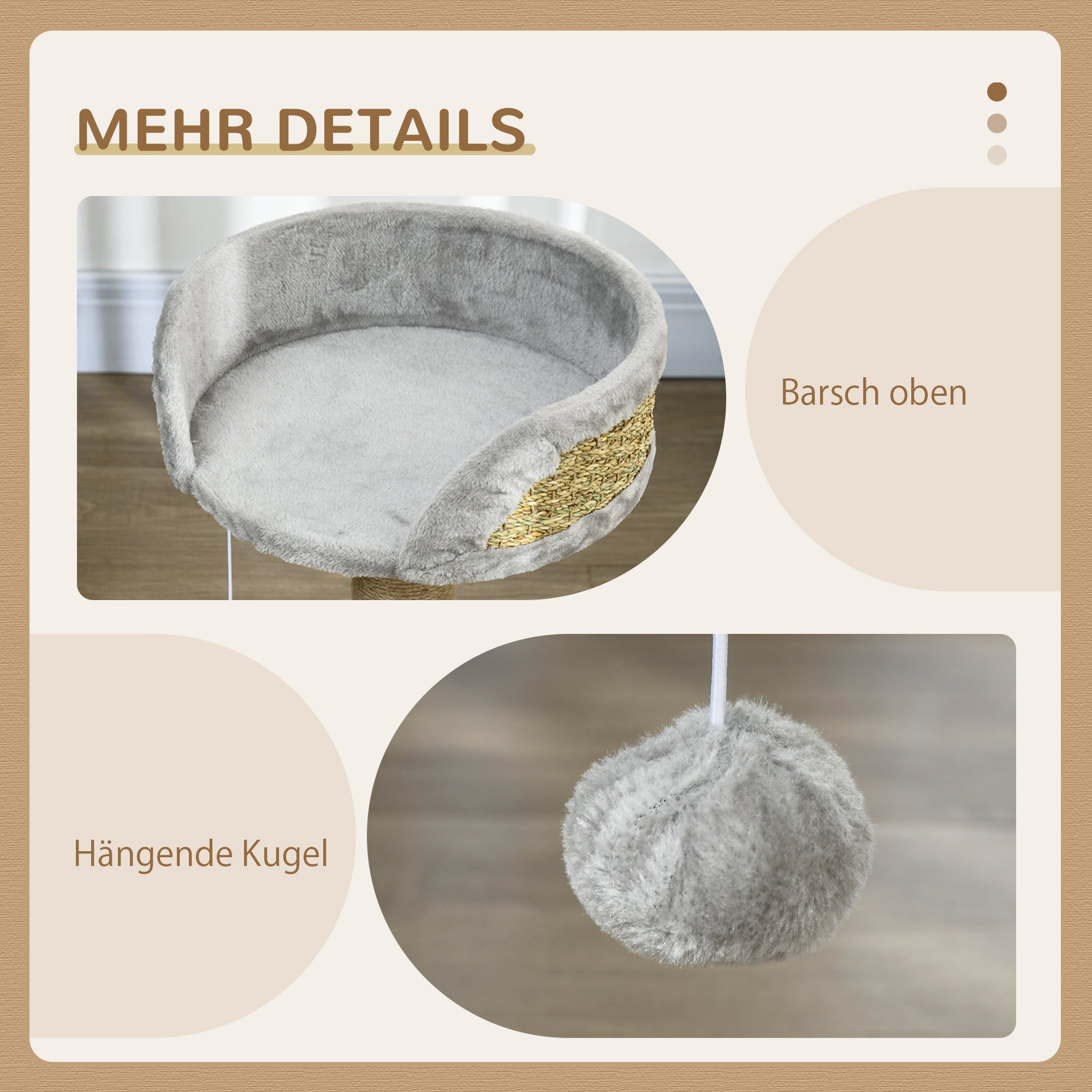 PawHut Kratzbaum Katzenbett Katzenkorb, inkl. Spielball, 40 cm x 40 cm x 49cm, Grau
