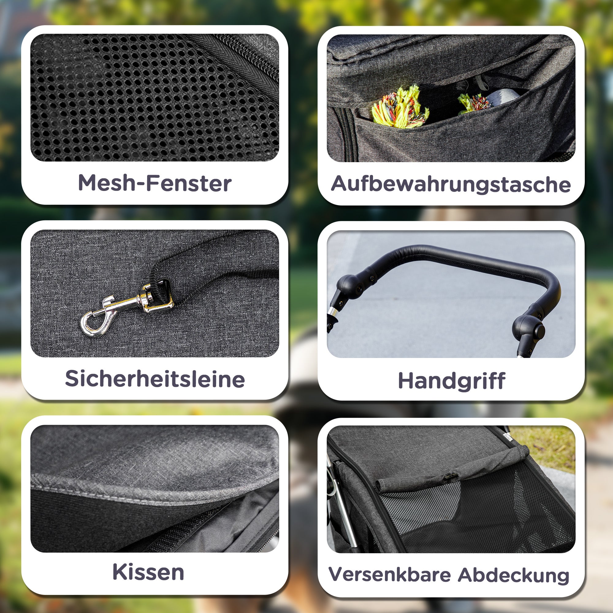 PawHut Hundewagen, Leichter und faltbarer Transportwagen für kleine Hunde, waschbares Kissen, Netzfenster, Grau