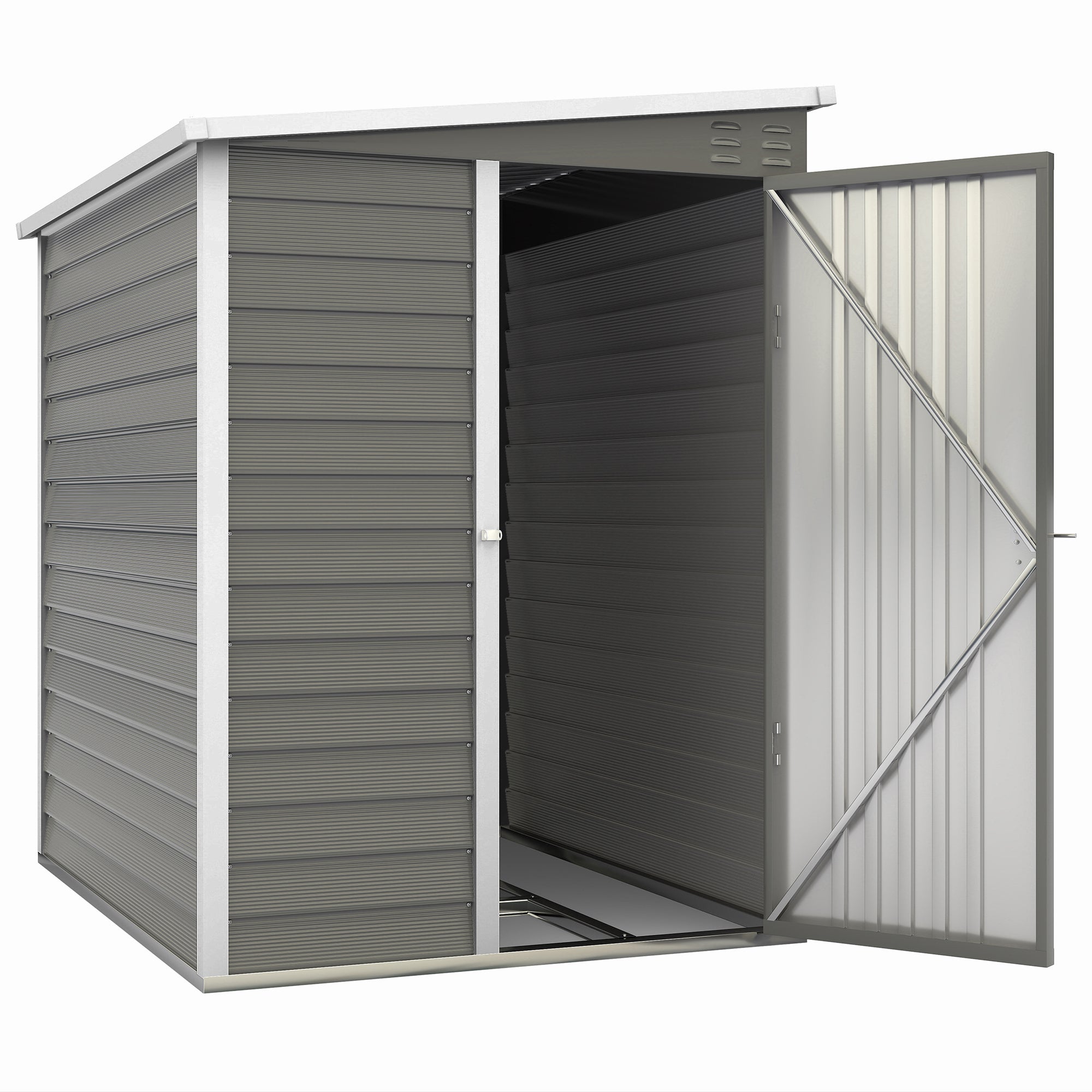 Outsunny Gartenschuppen aus Metall, verzinkter Stahl, verschließbare Tür, leichte Montage, 142 x 184 x 165/181 cm, Grau
