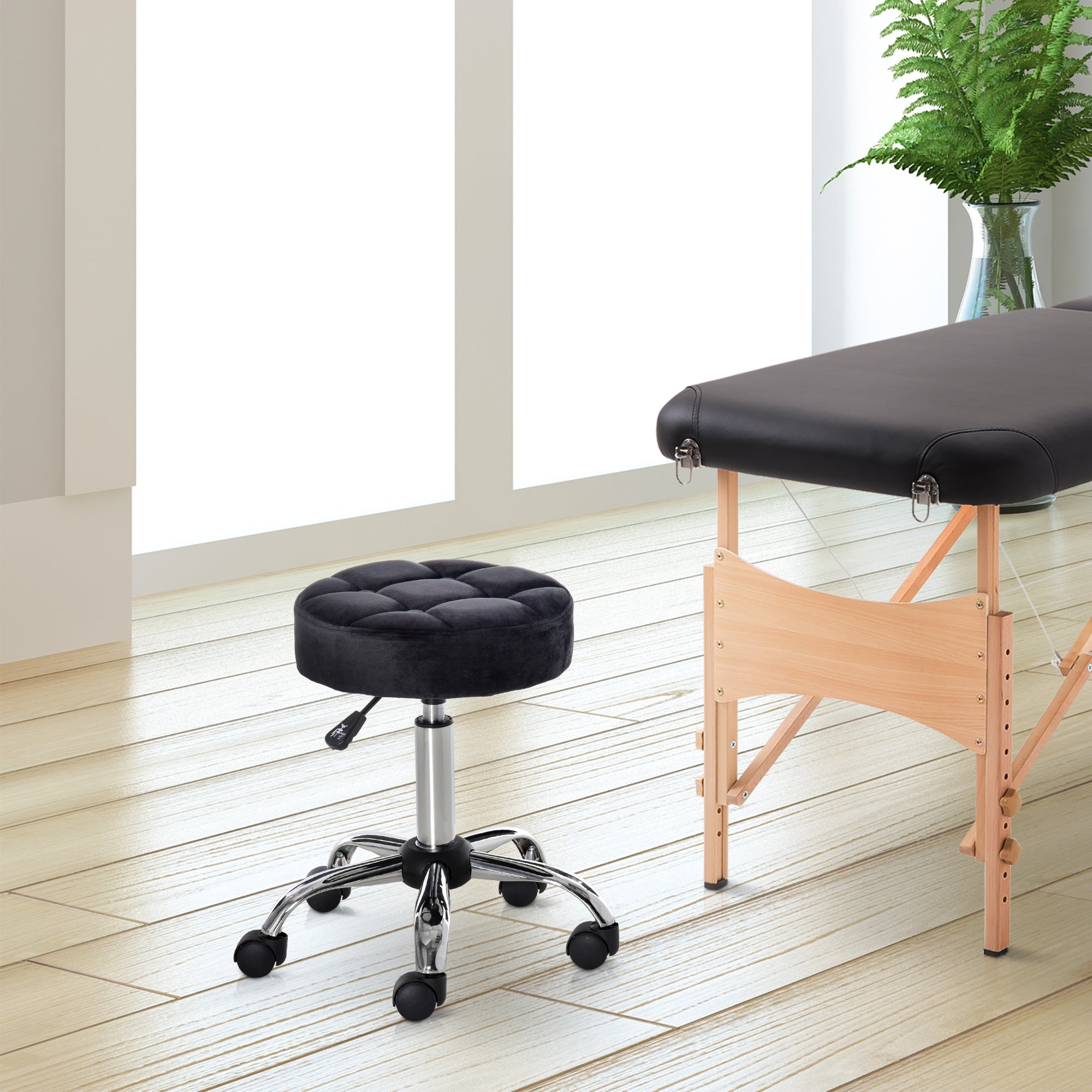 HOMCOM Salonhocker, höhenverstellbar, Bezug in Samtoptik, Ø35 x 49-61 cm, Schwarz