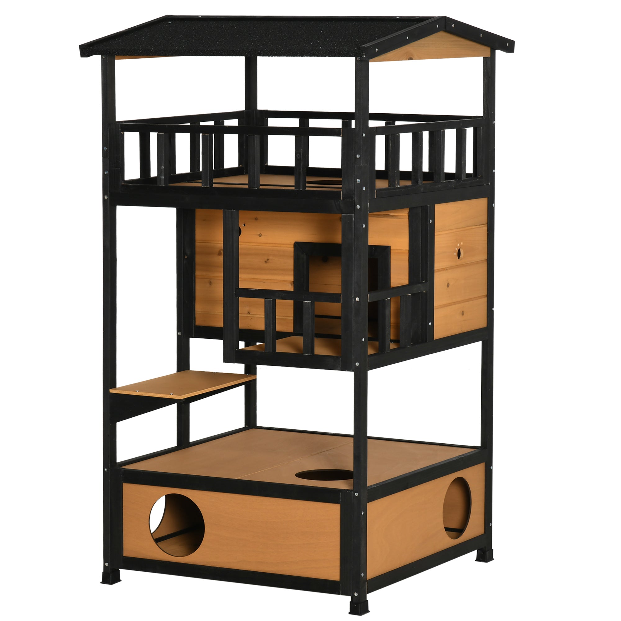 PawHut Katzenhaus Katzenhütte Outdoor Katzenhaus, wetterbeständig, 75,5 cm x 75 cm x 137 cm, Gelb