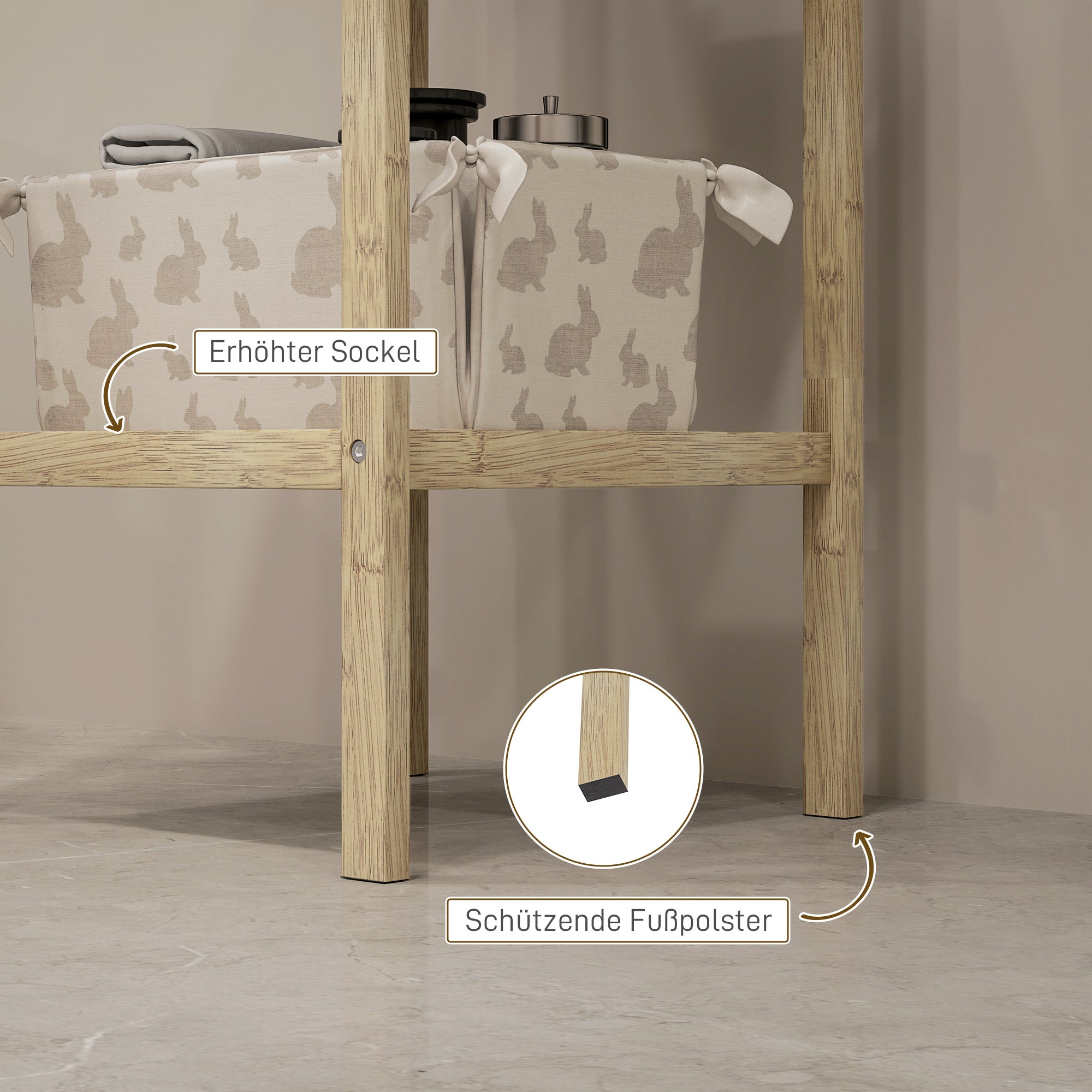 HOMCOM Badezimmerregal, 3 Etagen, feuchtigkeitsbeständig, Bambus, 33 x 31 x 78 cm