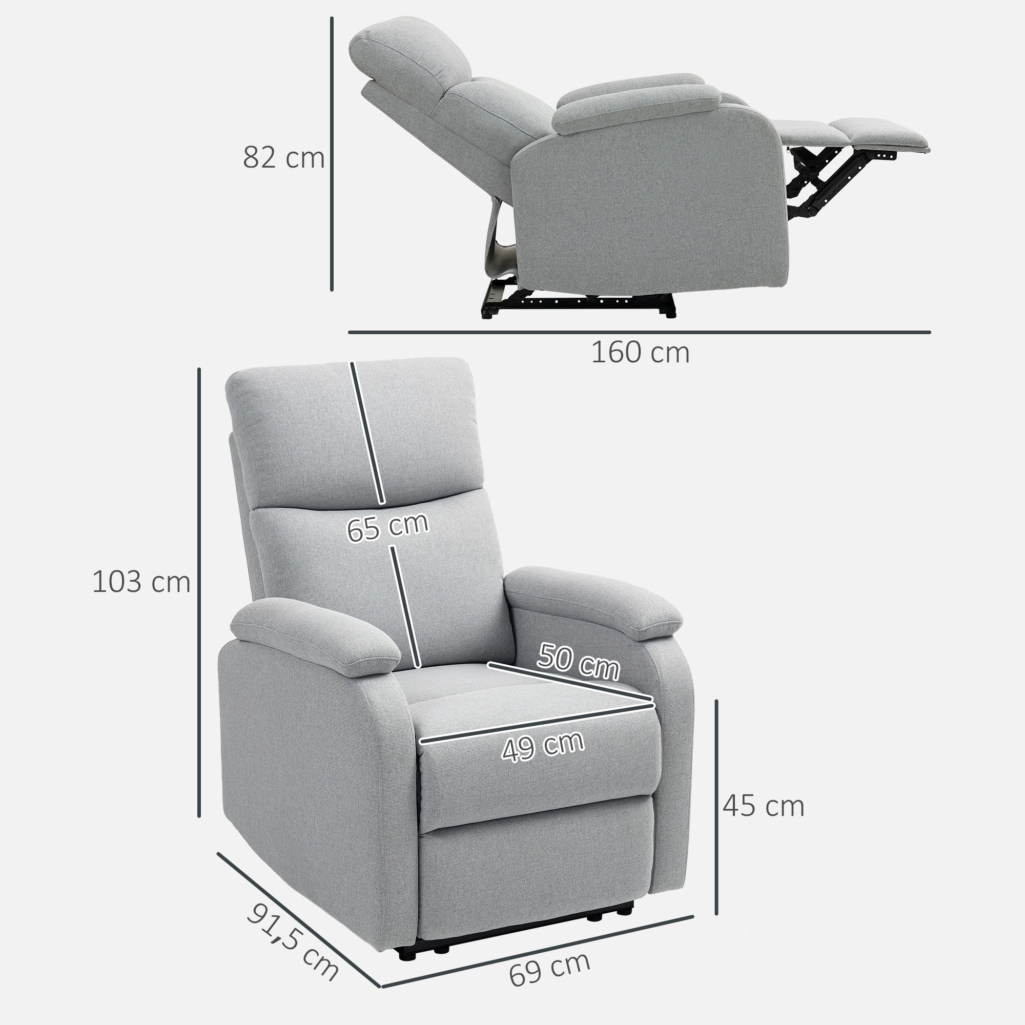 HOMCOM Recliner-Sessel, Entspannungssessel mit verstellbarer Rückenlehne, Fußstütze, Polstersessel für Wohnzimmer, Grau
